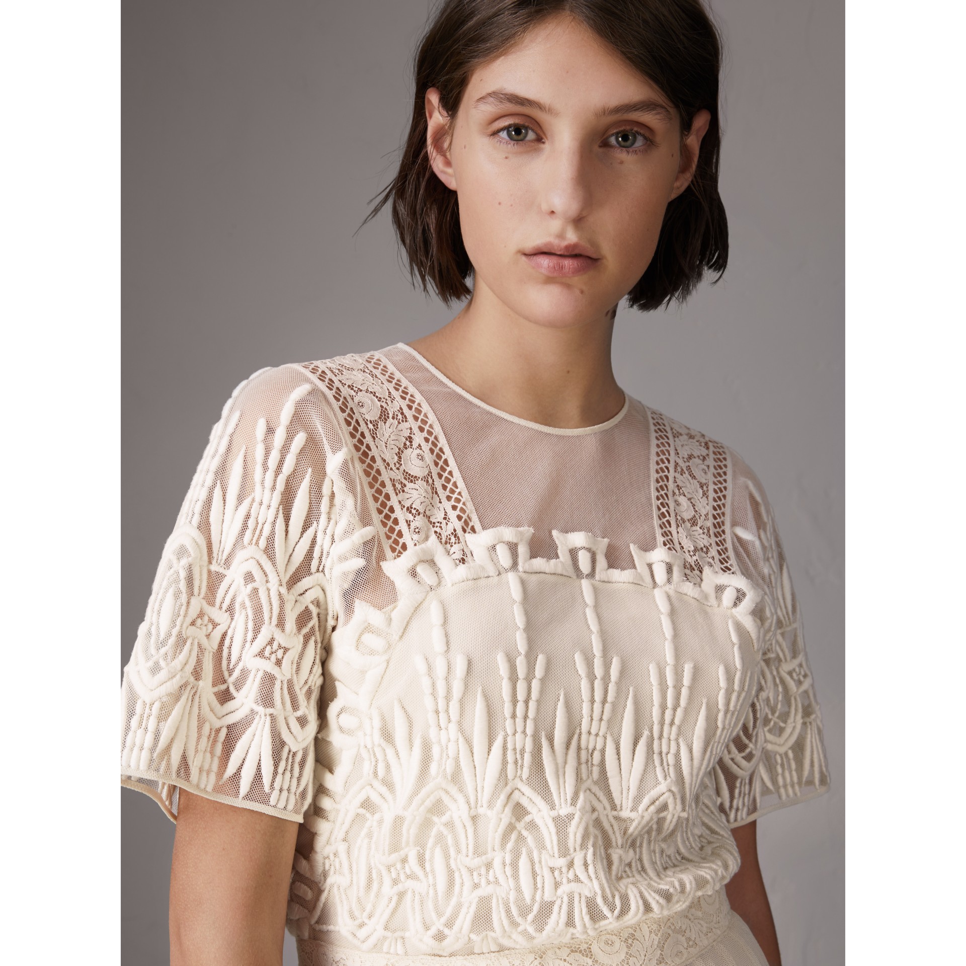 Embroidered Tulle Dress in Natural White - Women | Burberry United States