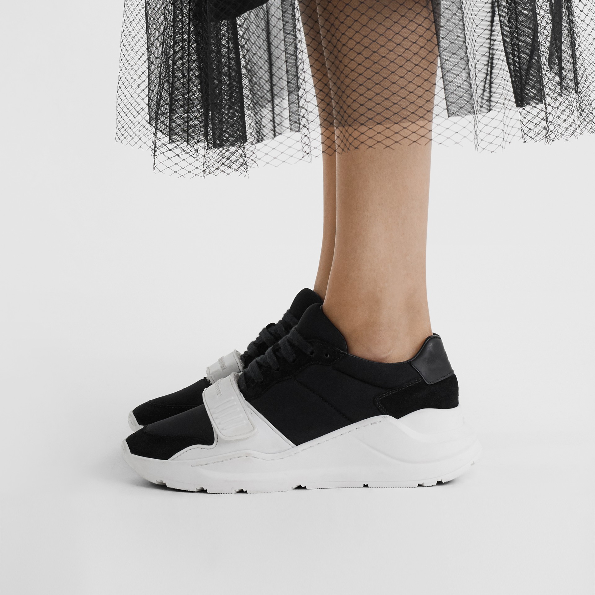 Suede, Neoprene and Leather Sneakers in Black/optic White - Women ...