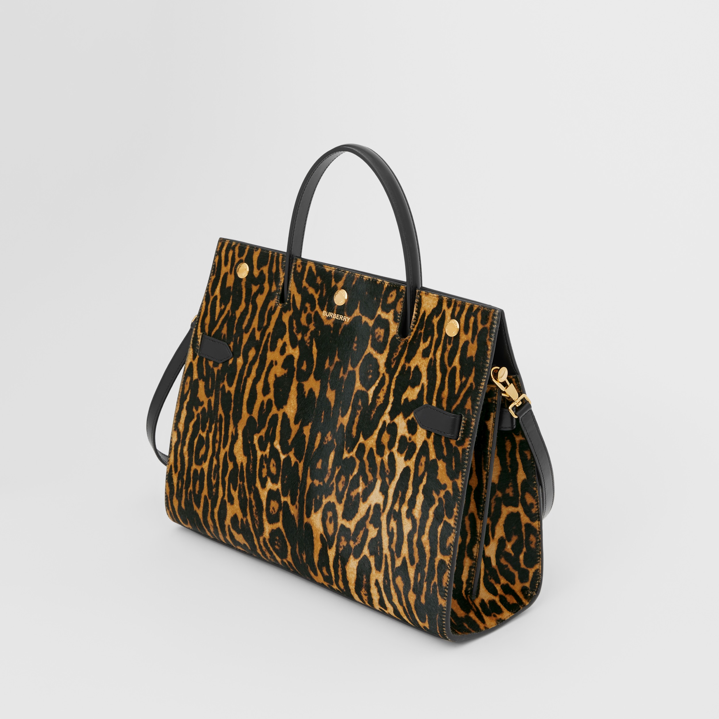 Medium Leopard Print Calf Hair and Leather Title Bag in Black - Women