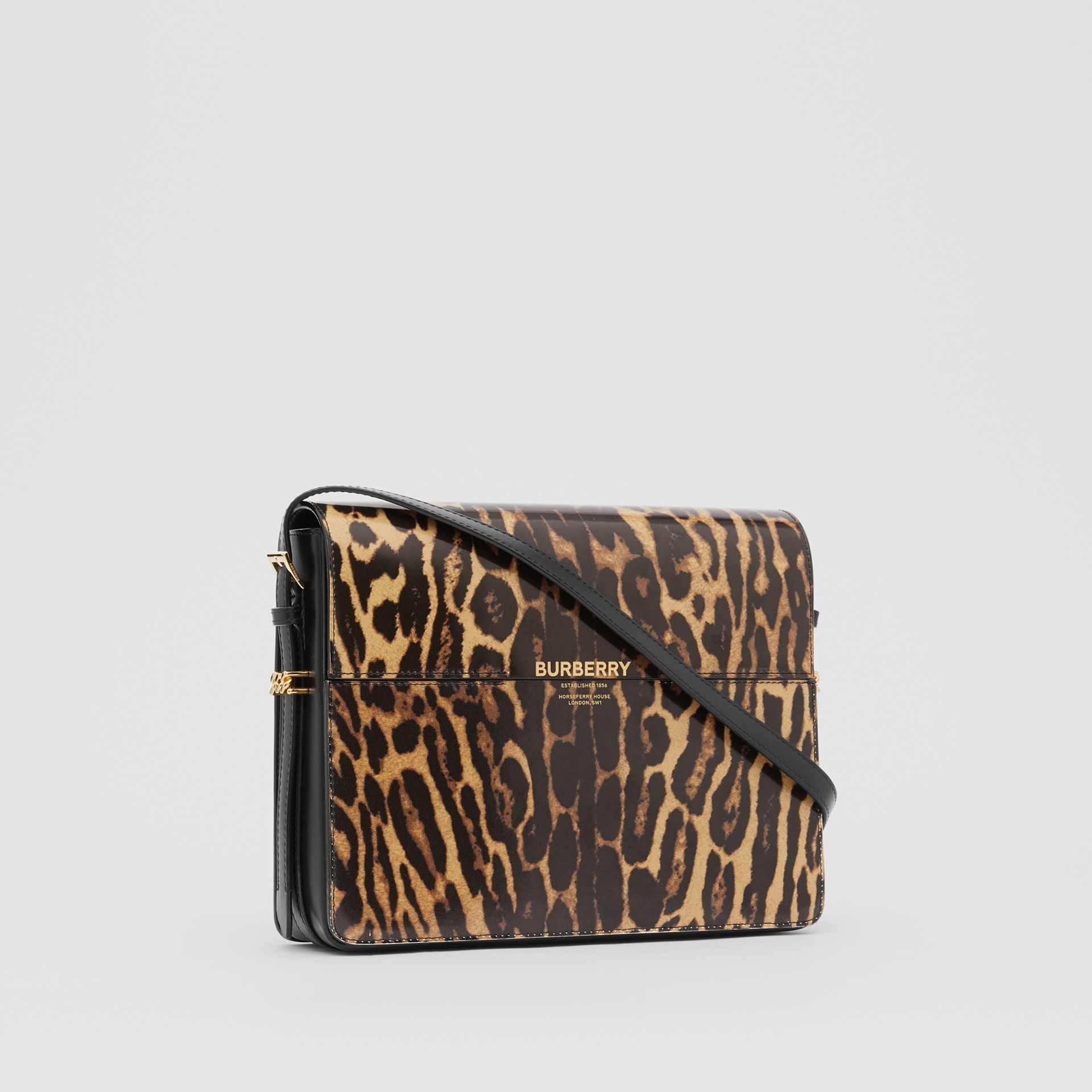 Large Leopard Print Leather Grace Bag in Dark Mustard Women