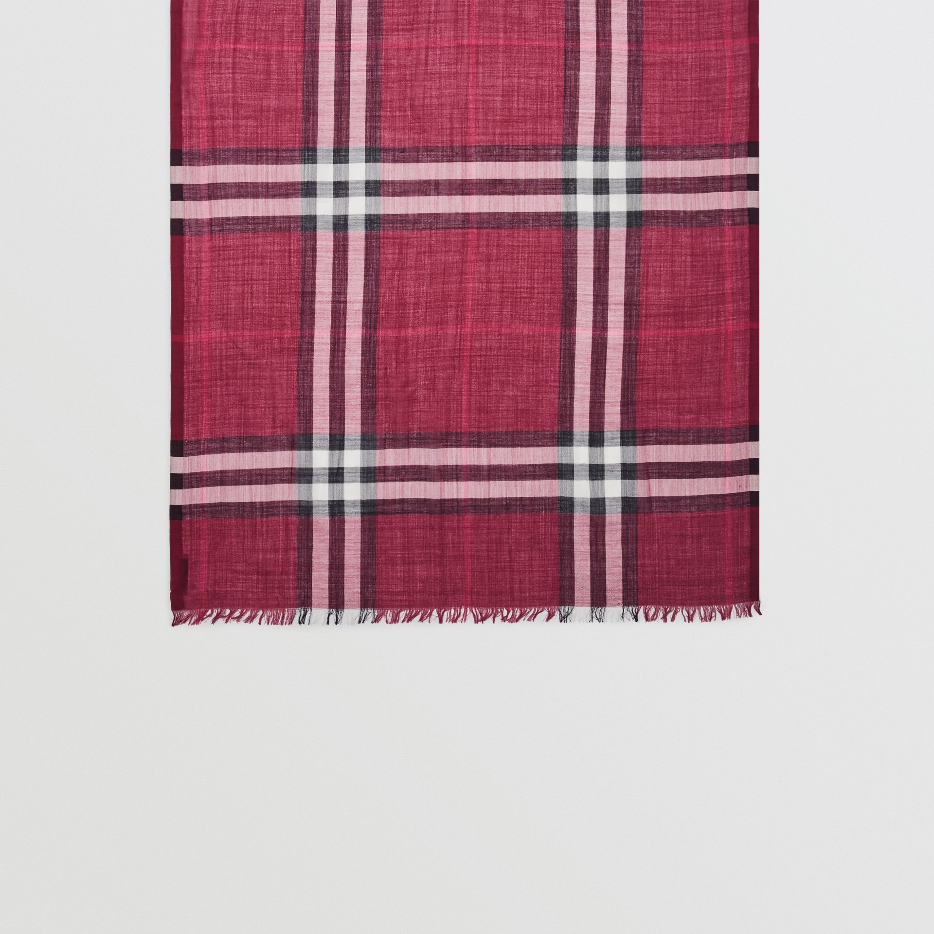 Lightweight Check Wool and Silk Scarf in Plum Burberry United States