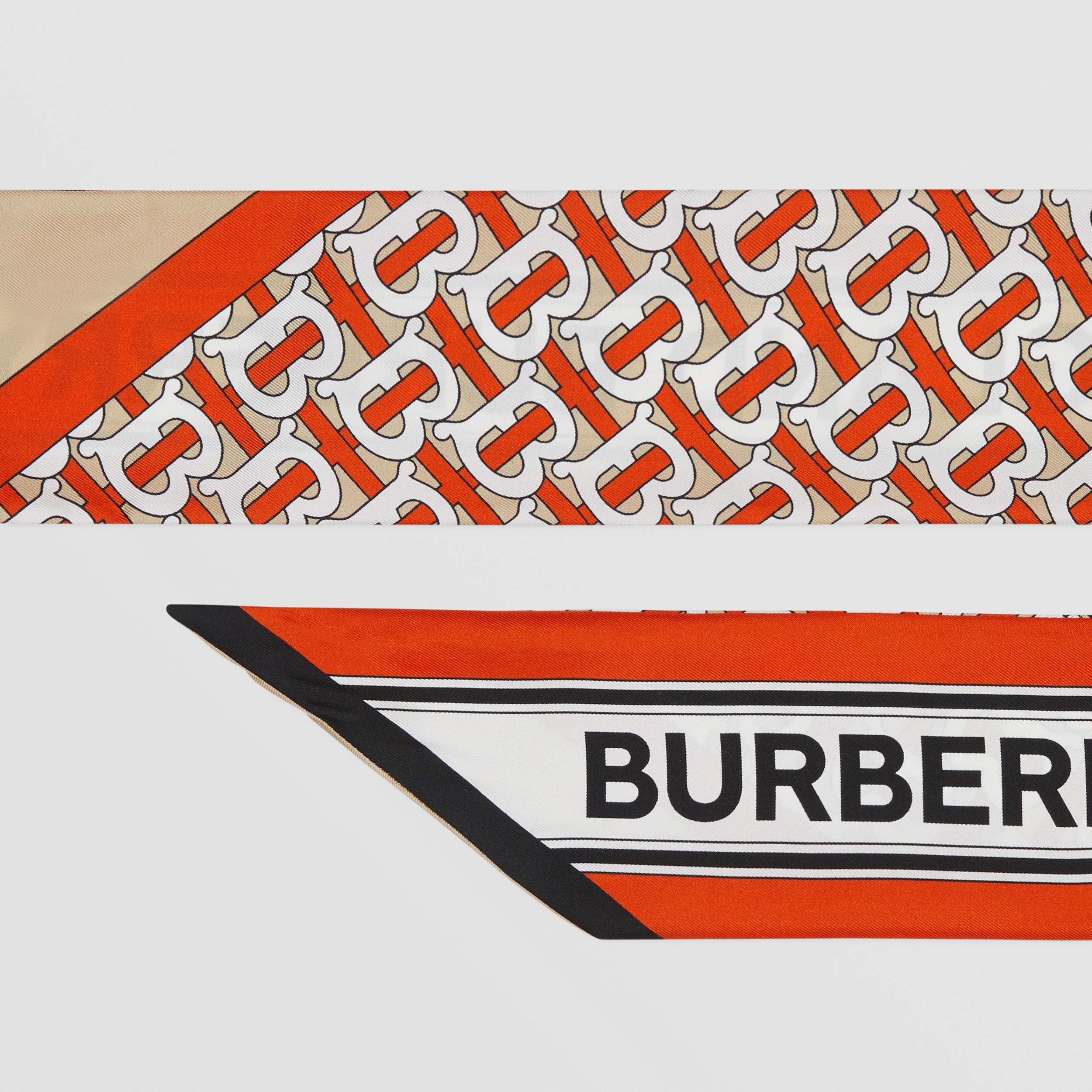 Skinny scarf de seda com estampa de logotipo e monograma (Vermilion) | Burberry® oficial - 2