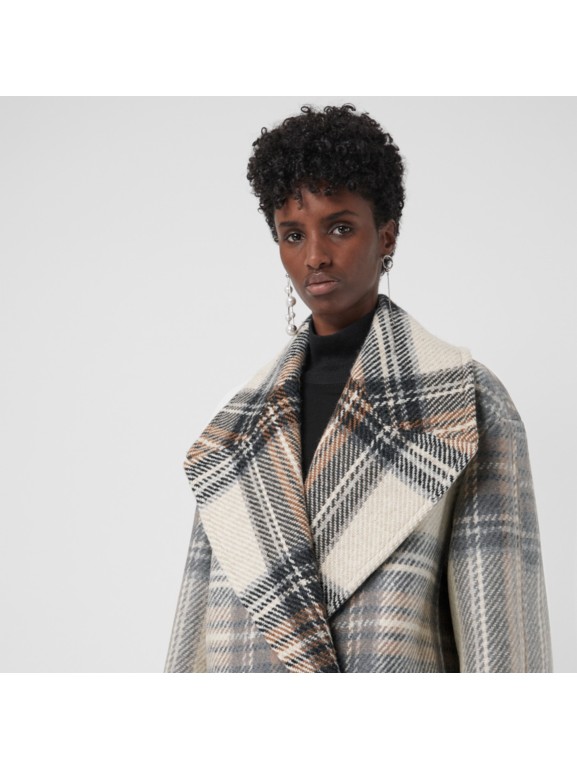 Check Wool Oversized Tailored Coat in Chalk White Women Burberry
