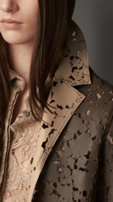 bonded leather laser-cut lace caban