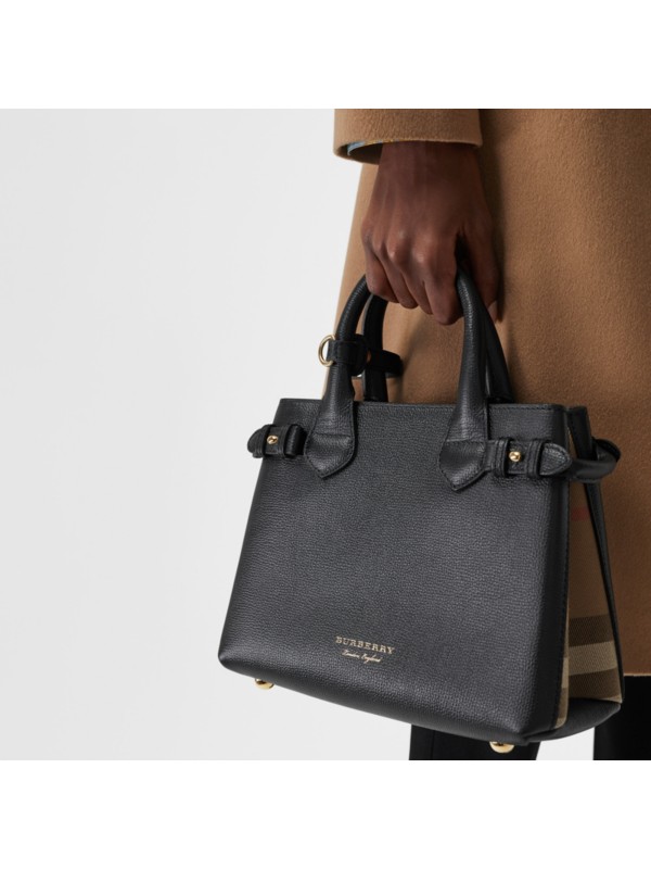 The Small Banner in Leather and House Check in Black - Women | Burberry ...