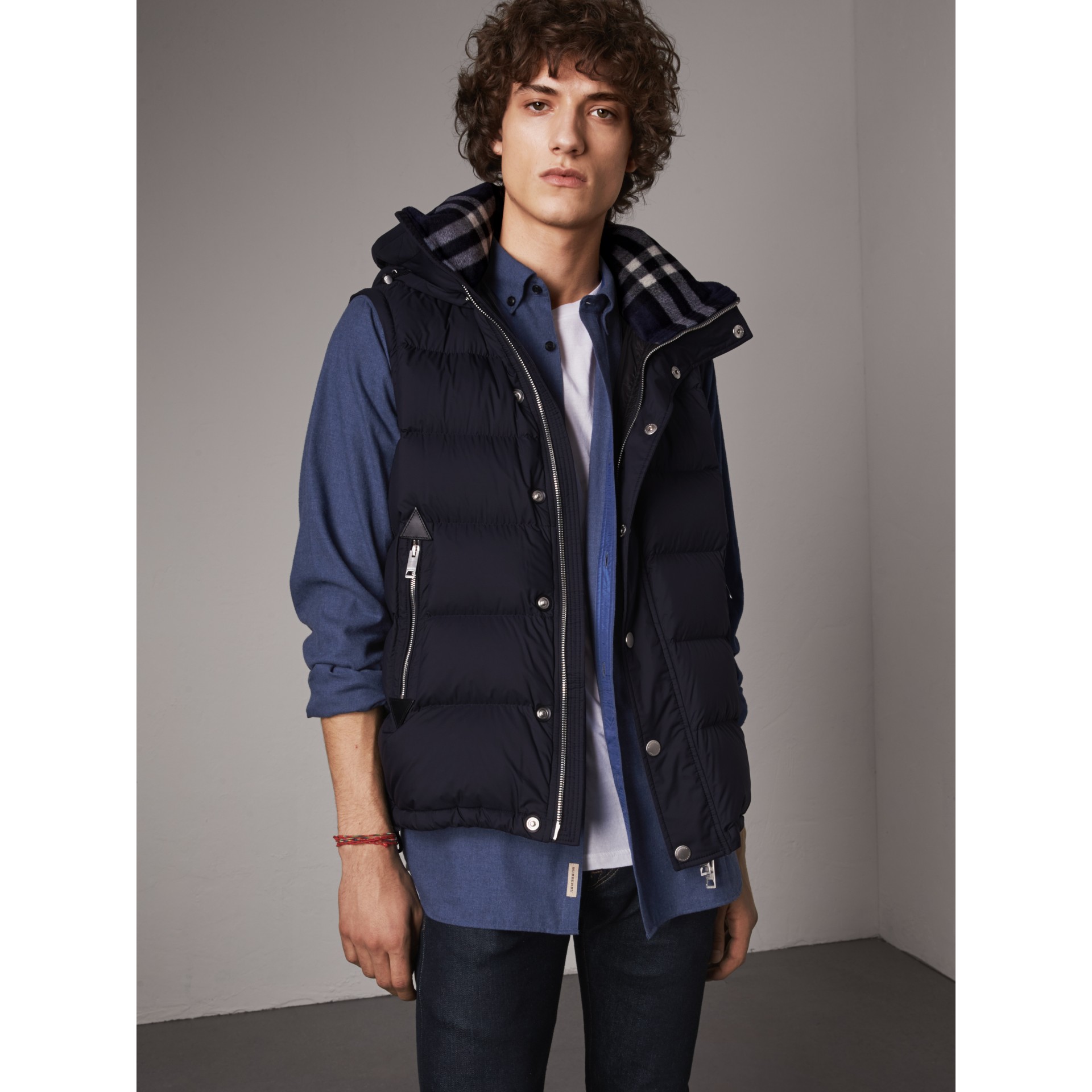 Detachable-sleeve Down-filled Puffer Jacket in Navy - Men | Burberry ...