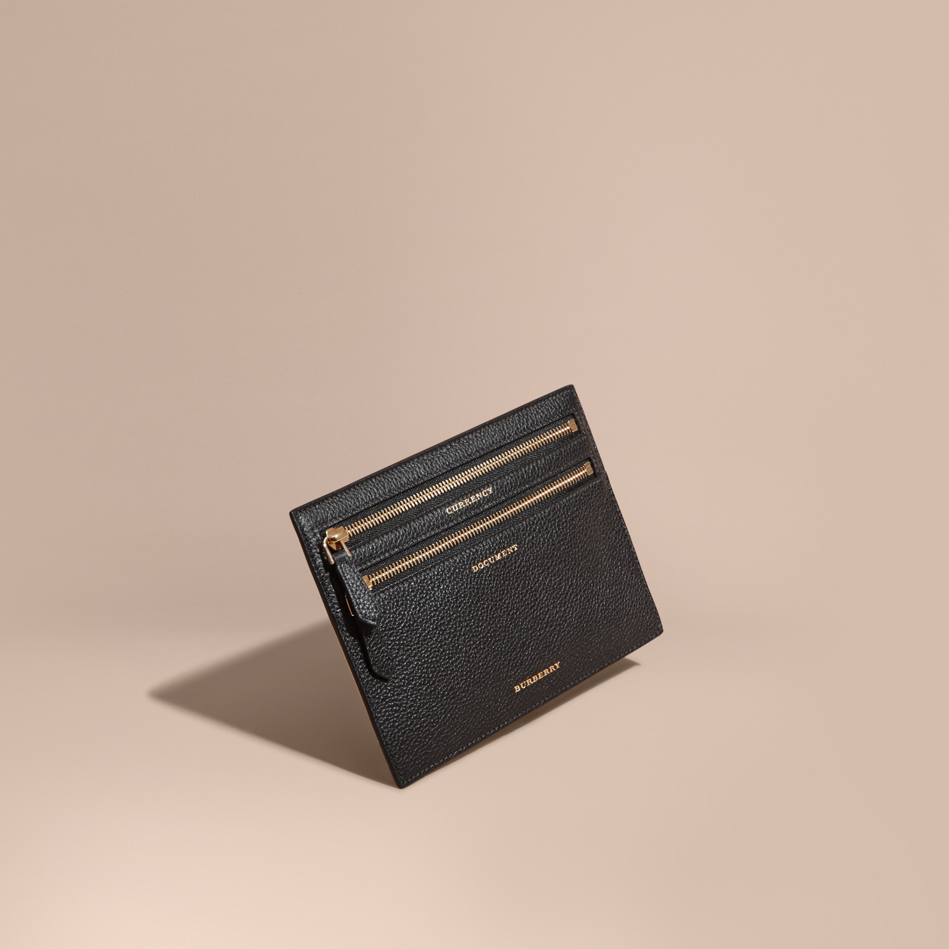 Grainy Leather Currency Wallet in Black | Burberry Australia