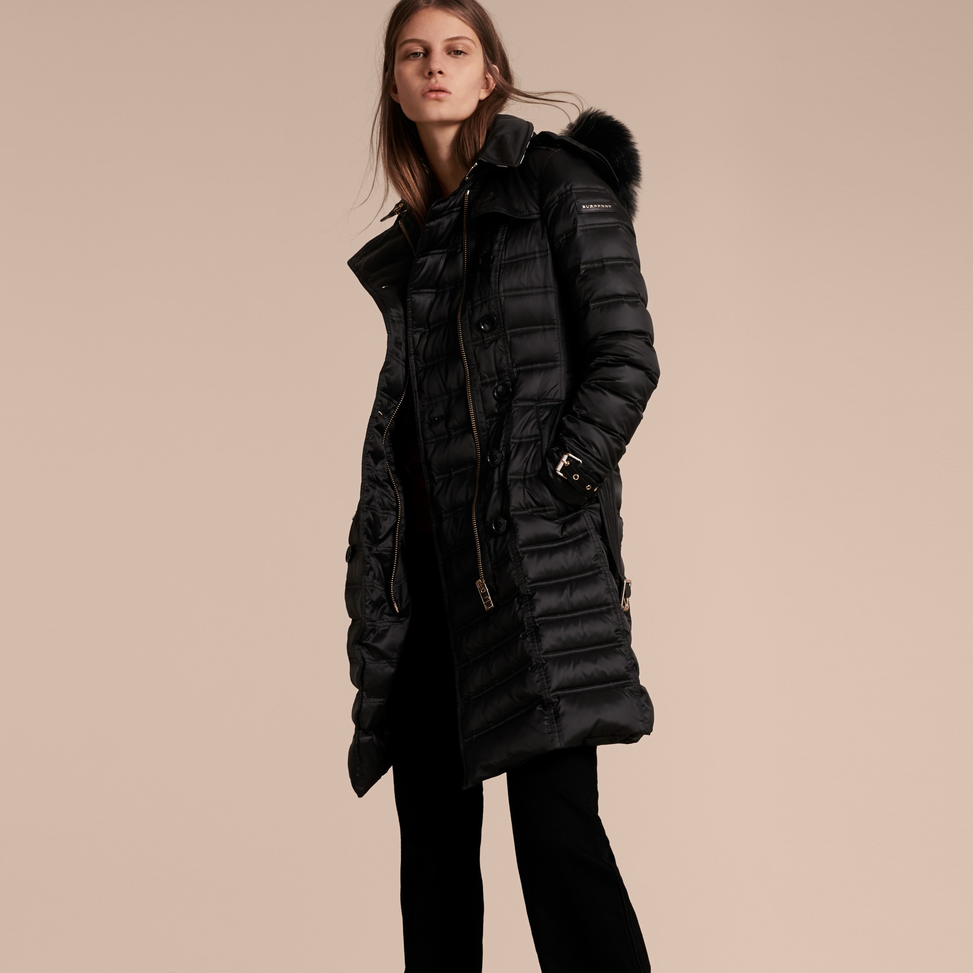 Down-Filled Puffer Coat with Fur Trim in Black - Women | Burberry ...