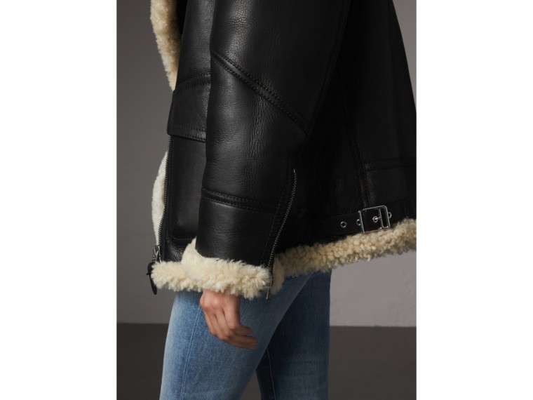 Shearling Aviator Jacket in Black Women Burberry United States