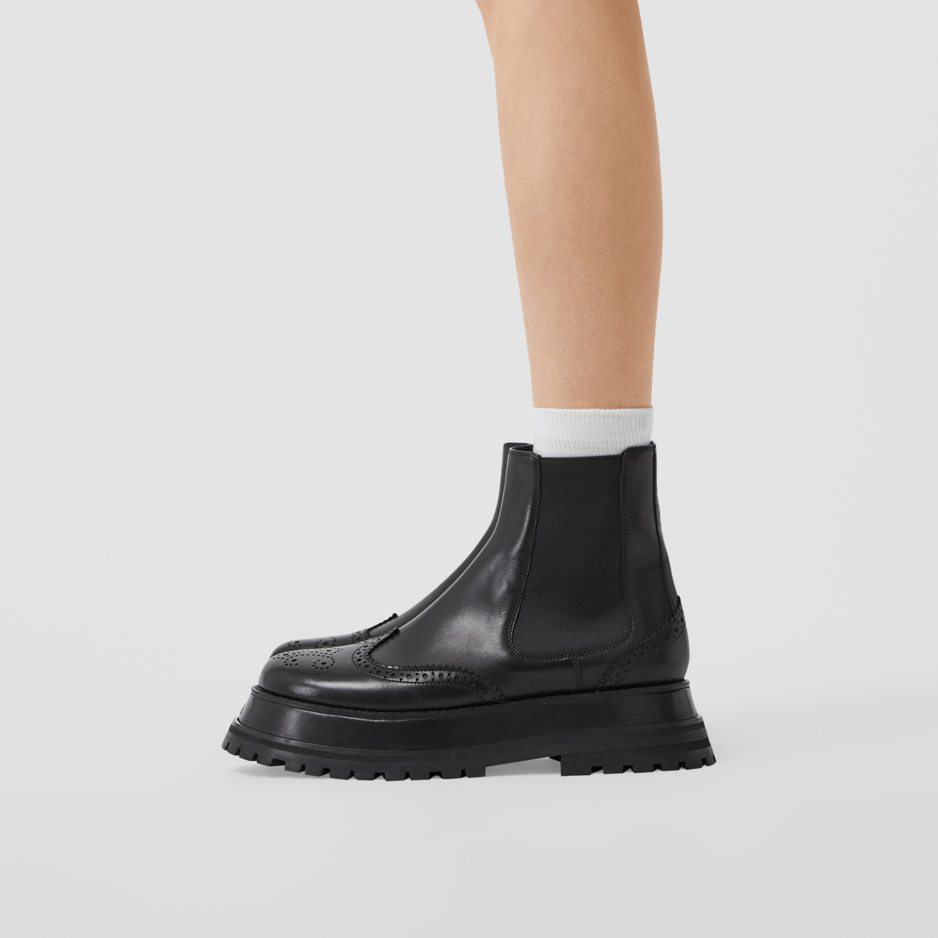womens black leather brogue chelsea boots