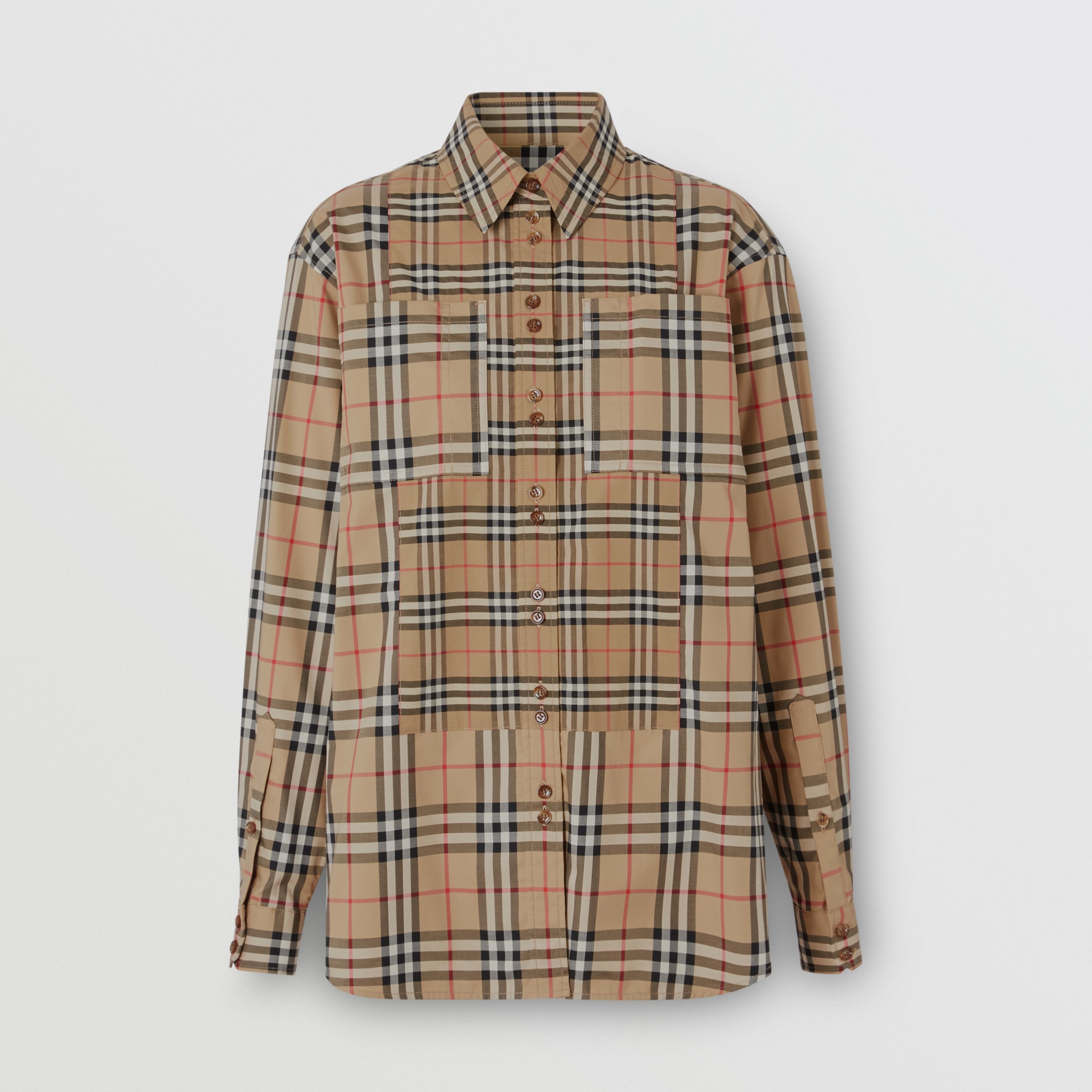 Contrast Check Stretch Cotton Shirt in Archive Beige - Women | Burberry ...