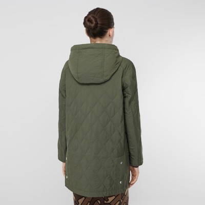 diamond quilted thermoregulated hooded coat