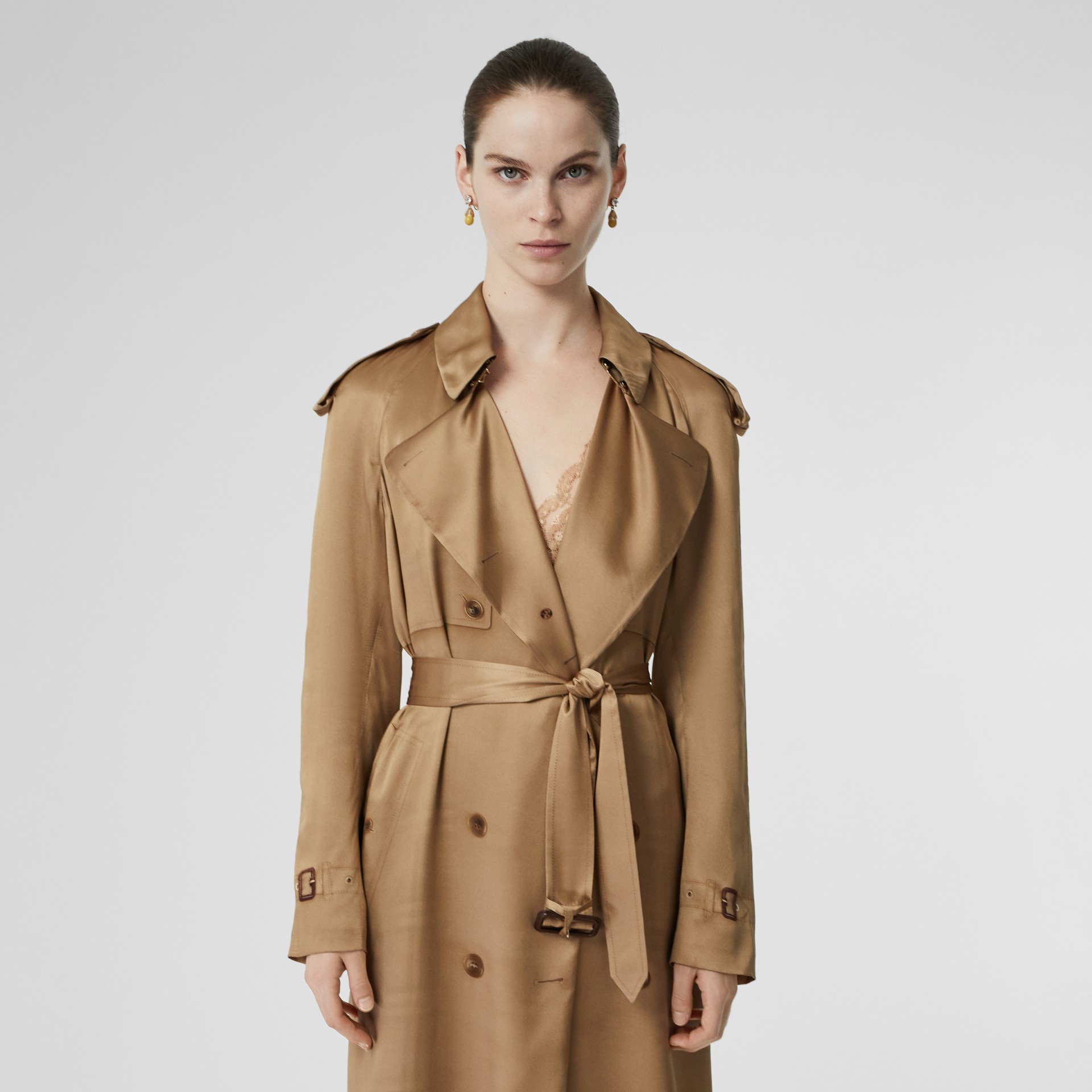 Silk Wrap Trench Coat in Honey - Women | Burberry United Kingdom