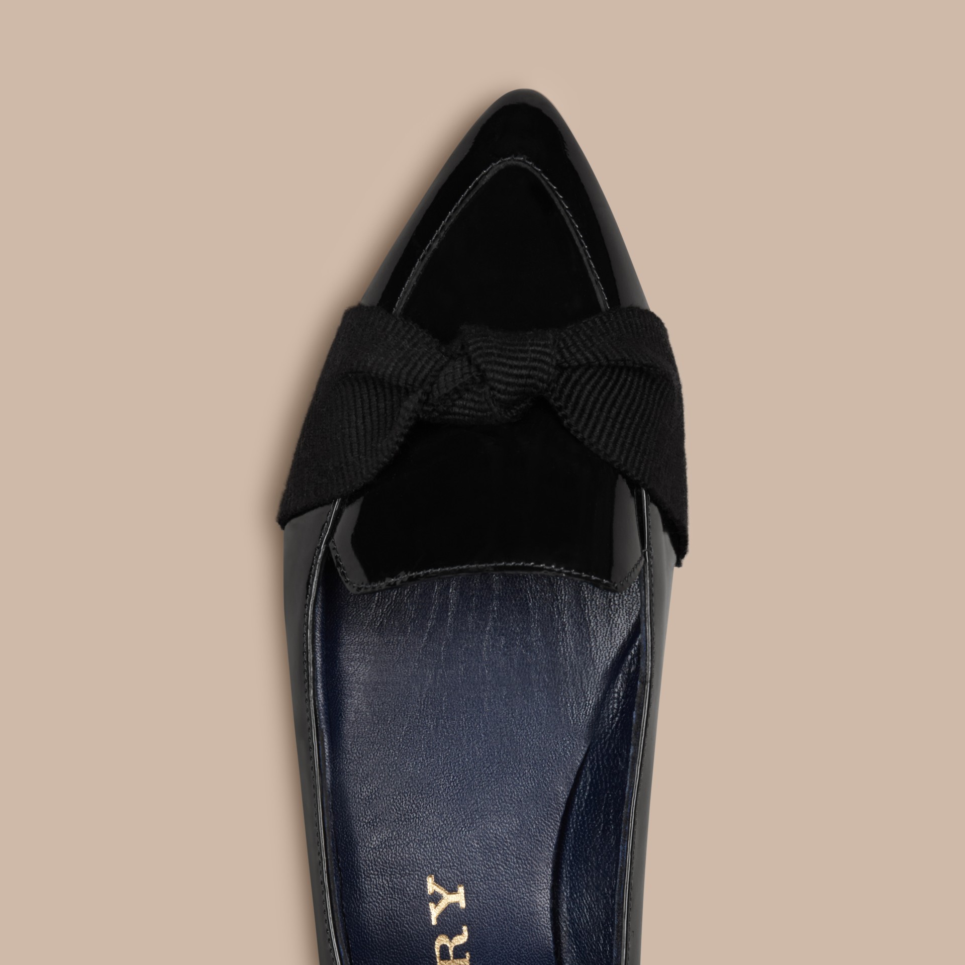 Patent Leather Loafers with Grosgrain Bow Navy Burberry