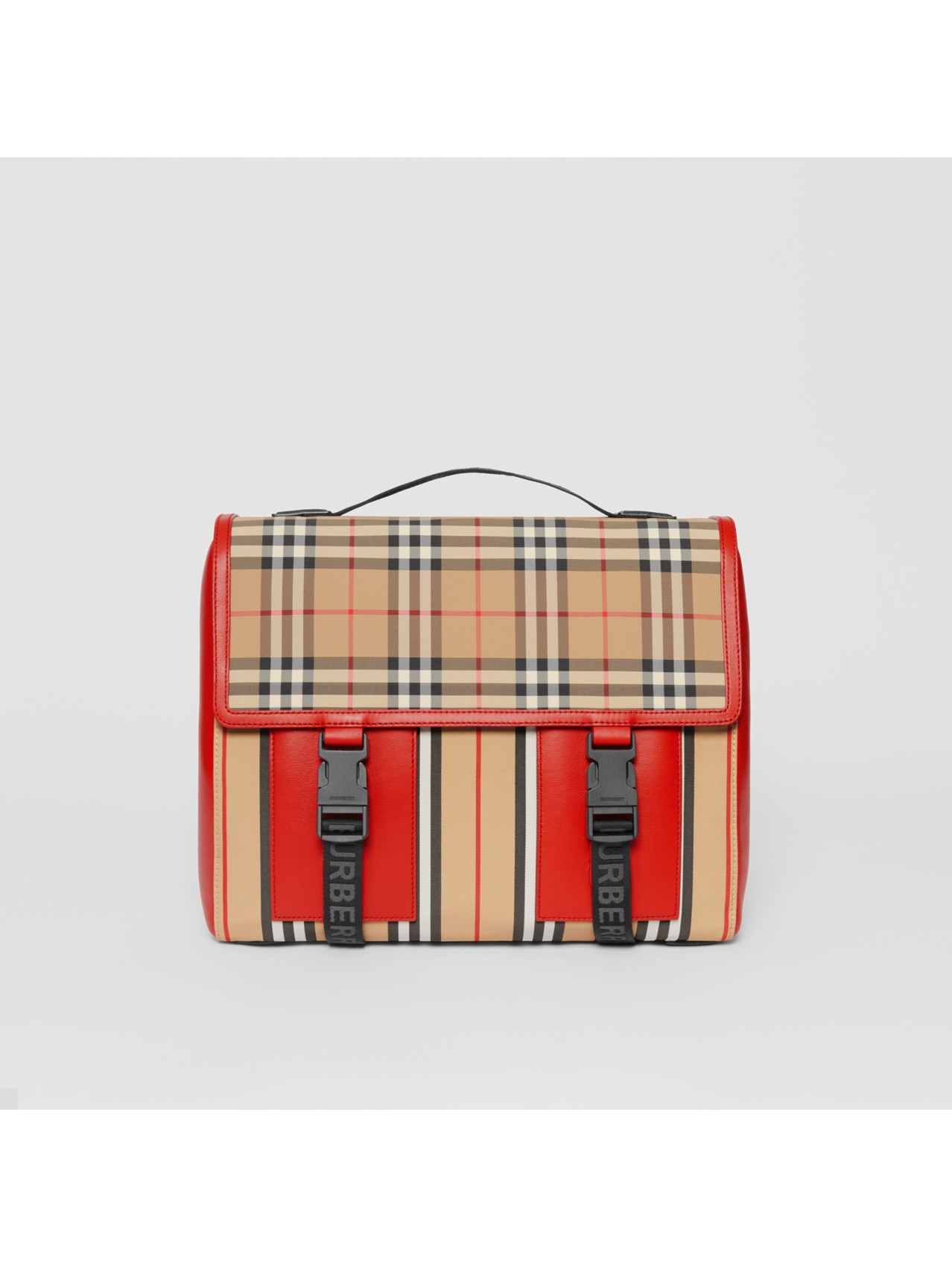 Sac à dos en nylon à rayures iconiques et Vintage check in Rouge Militaire Vif