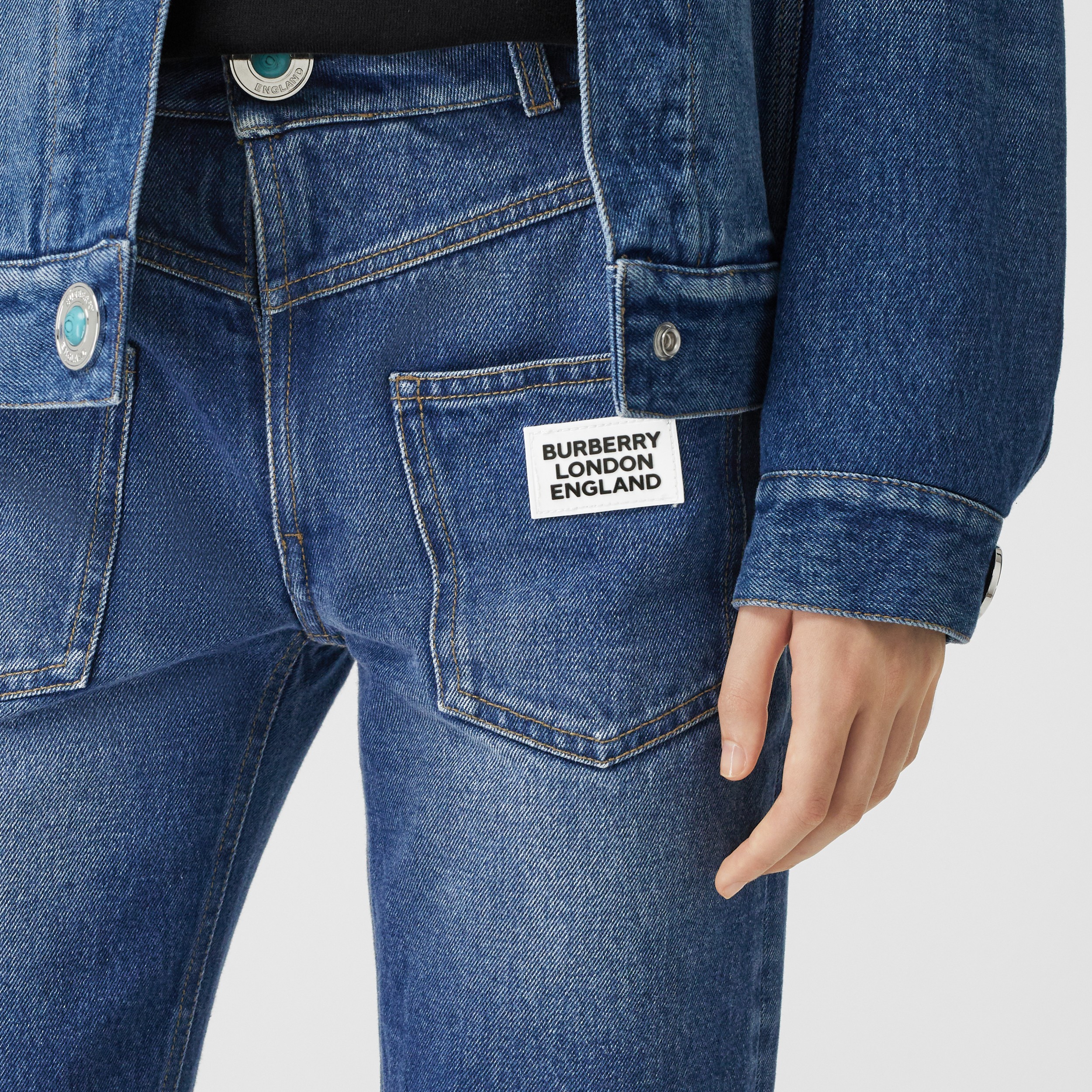 Straight Fit Logo Detail Reconstructed Jeans in Indigo - Women ...