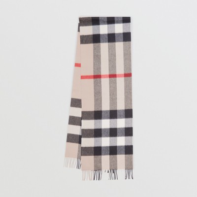 Check Cashmere Scarf in Stone | Burberry