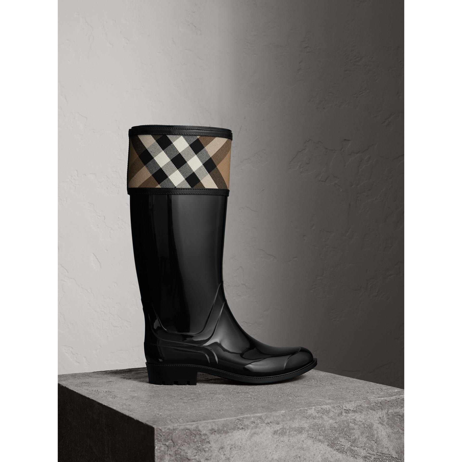 burberry house check leather bootie