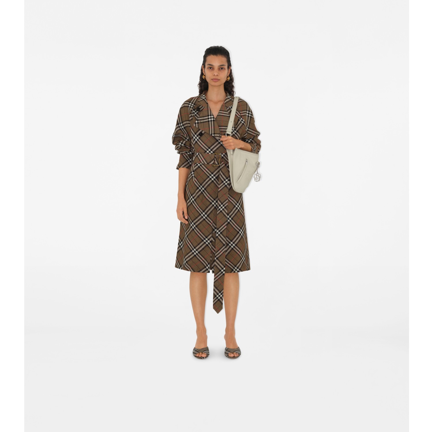Abito trench in misto seta Check