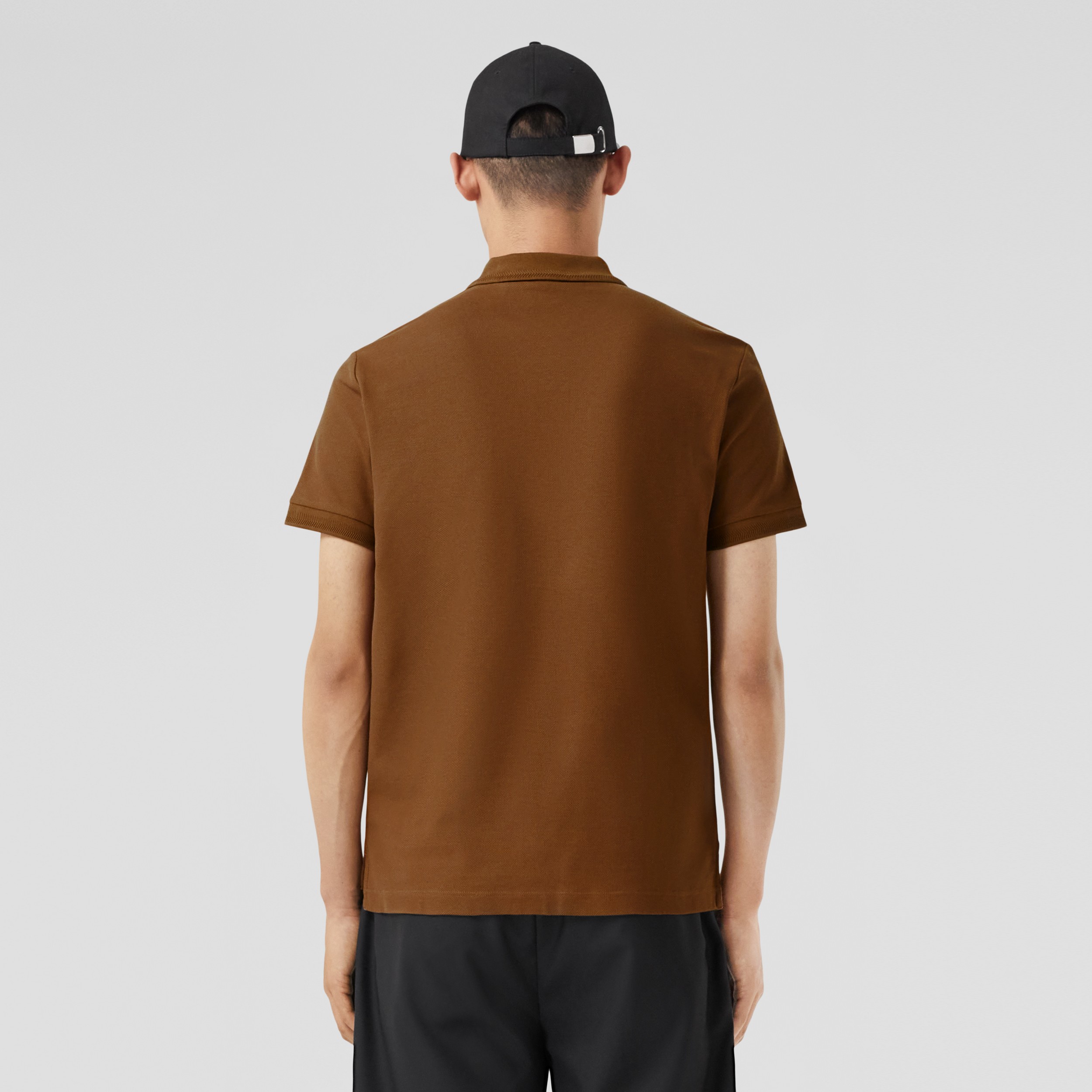 Monogram Motif Cotton Piqué Polo Shirt in Dark Birch Brown - Men | Burberry® Official - 3