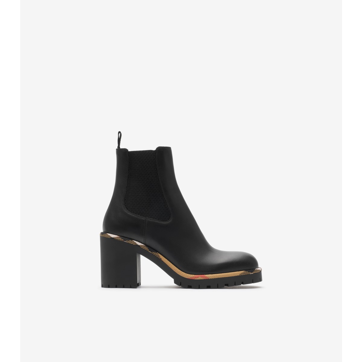  Check Leather Gravel Heel Chelsea Boots​