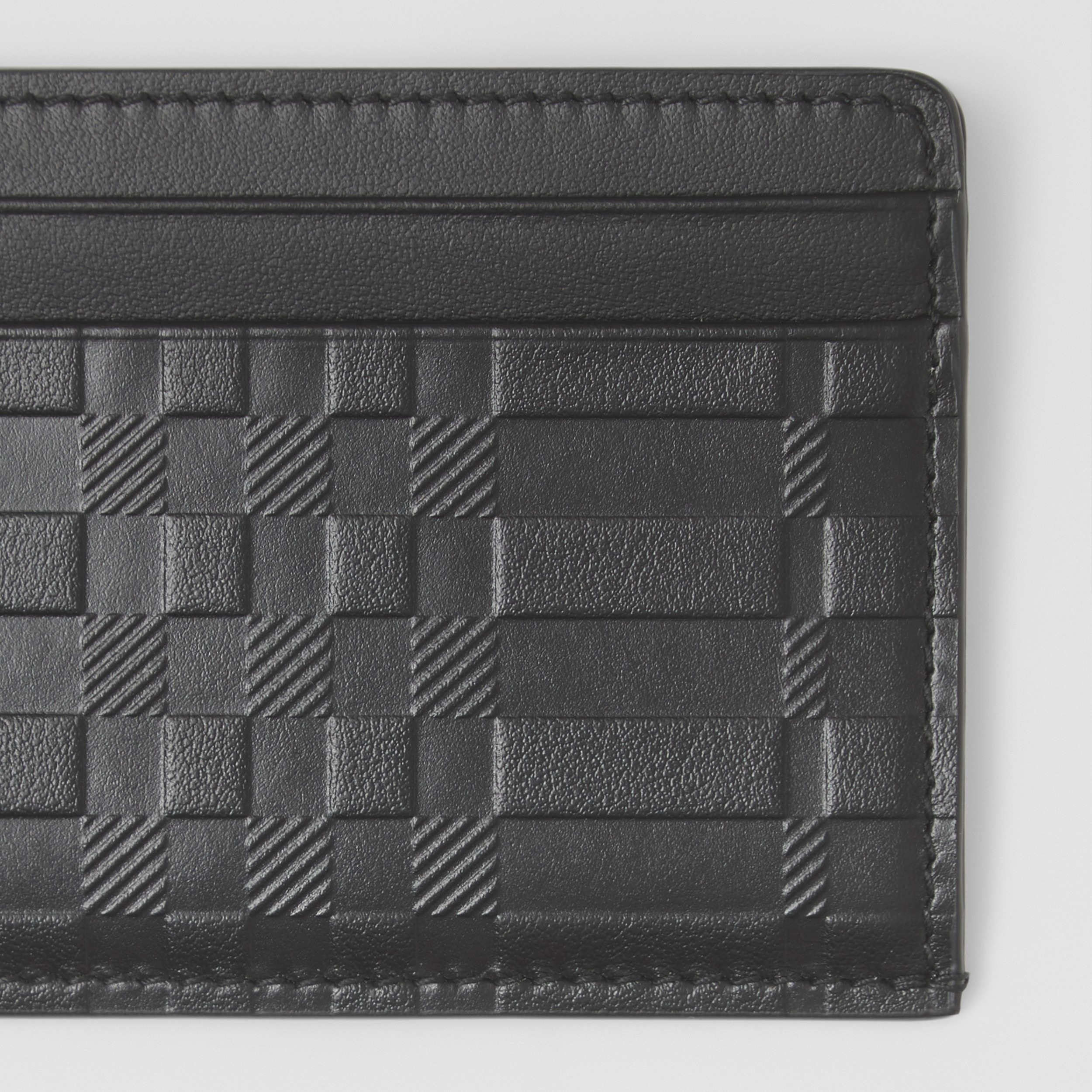 Embossed Check Leather Card Case in Black - Men | Burberry® Official - 2