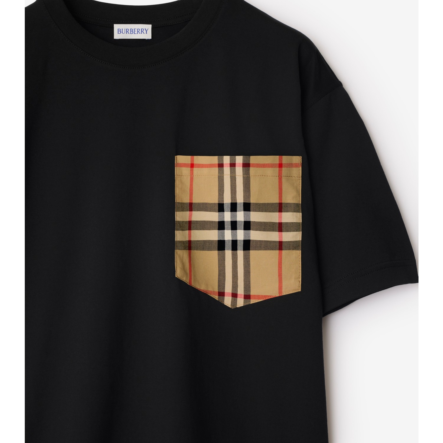 BURBERRY チェックポケット　コットンTシャツ　バーバリー　M チェックポケット コットンTシャツ (ブラック) - ウィメンズ, コットン