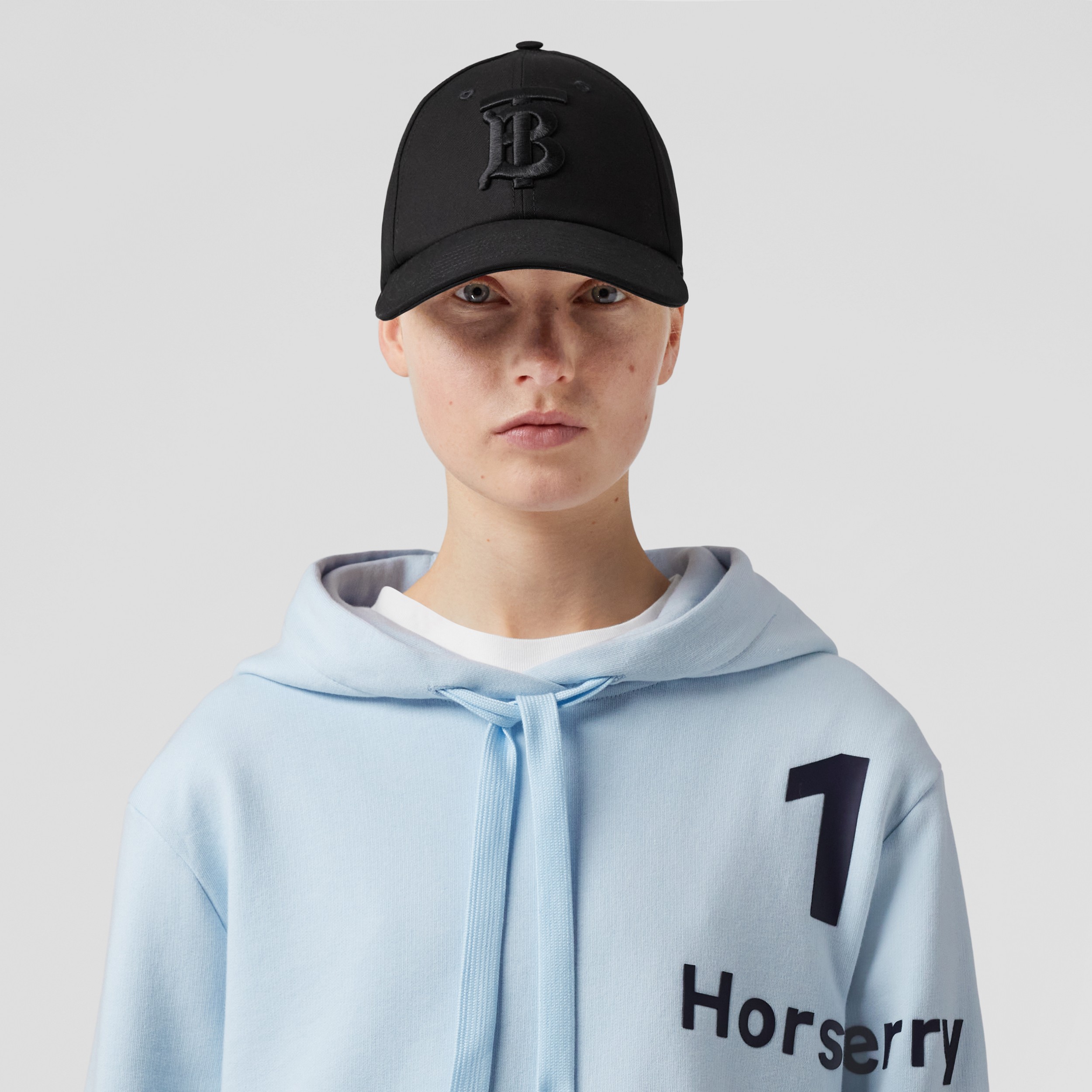 Horseferry Print Cotton Cropped Hoodie in Pale Blue - Women | Burberry® Official - 2