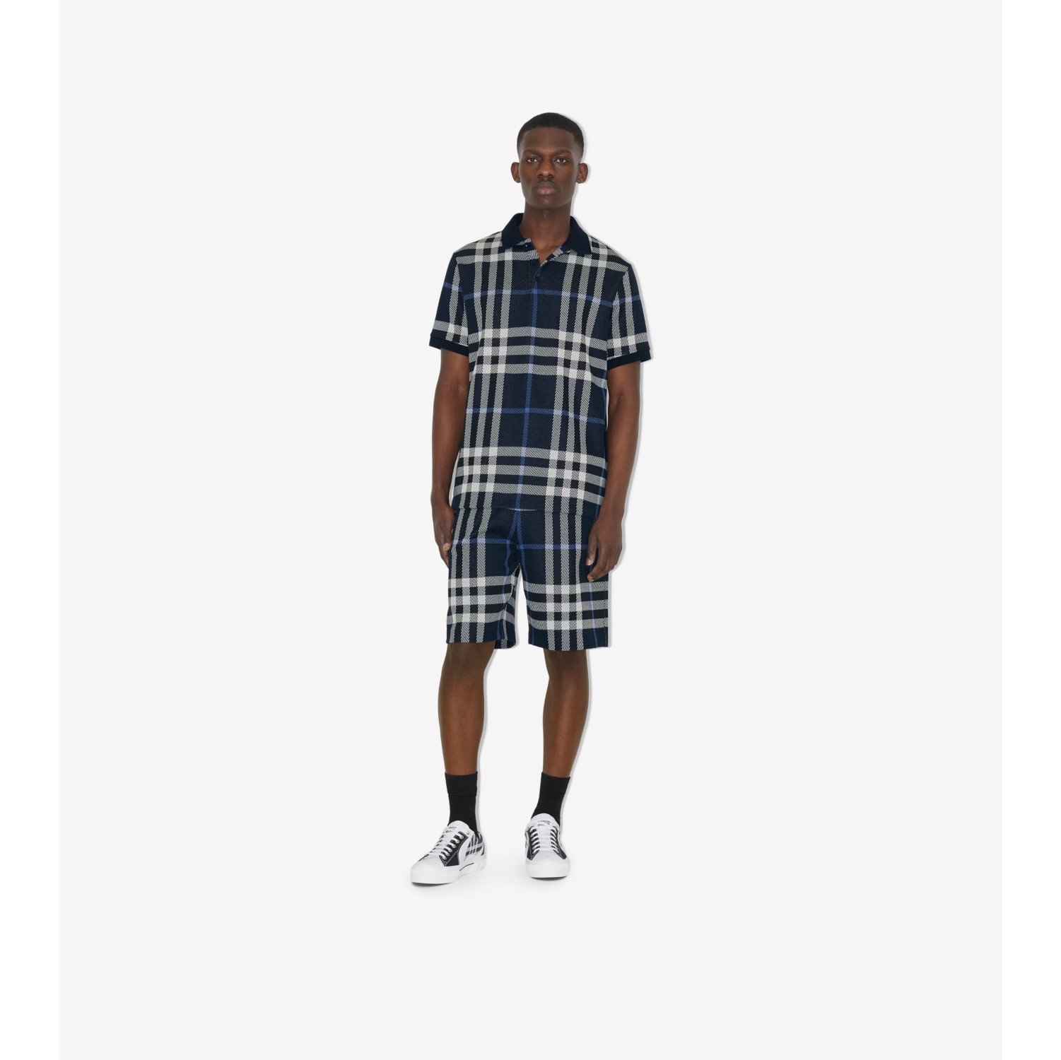 Burberry Check Cotton Jacquard Polo Shirt In White