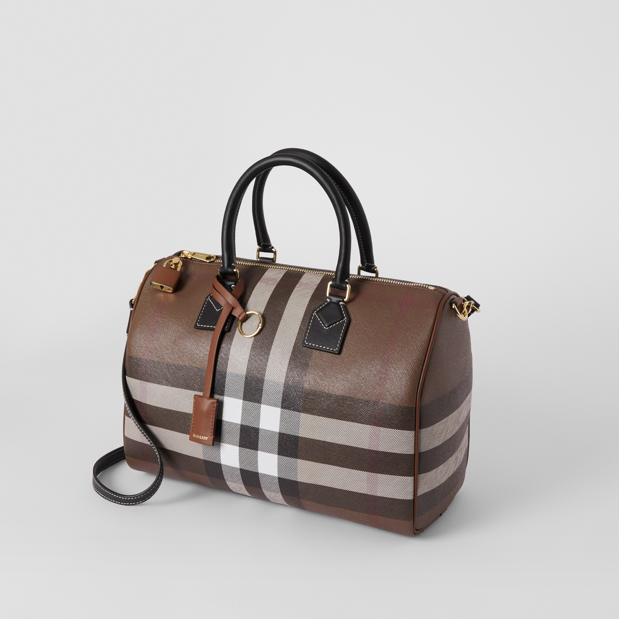 Medium Check and Leather Bowling Bag in Dark Birch Brown - Women | Burberry® Official - 4