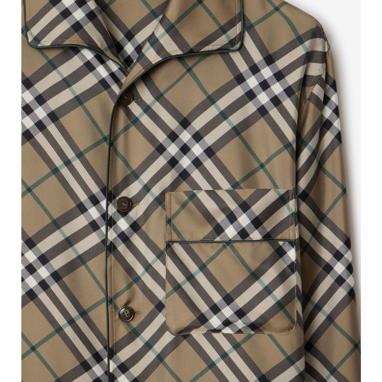Check Silk Pyjama Shirt in Linden beige - Men | Burberry® Official