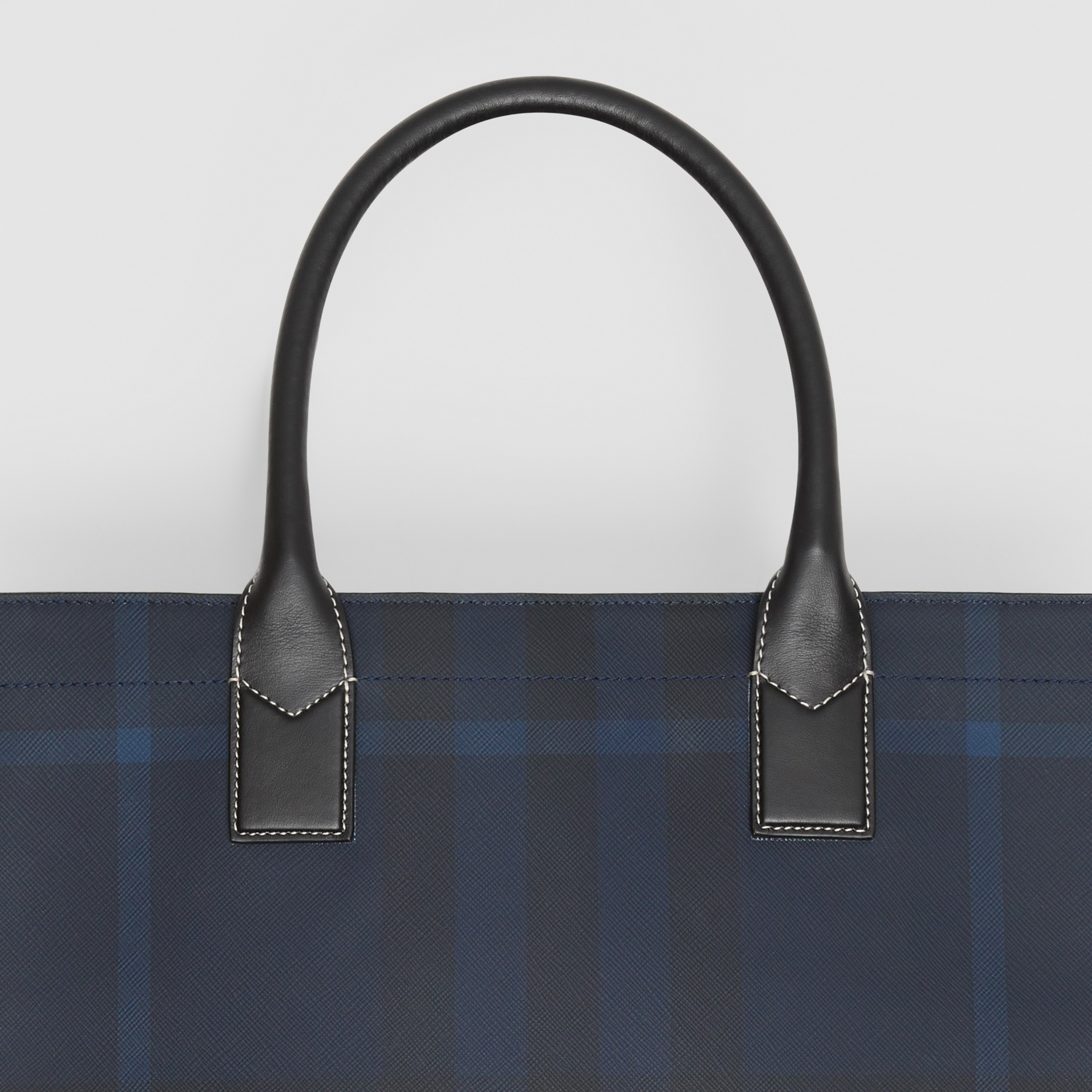 Exaggerated Check and Leather Tote in Navy Blue - Men | Burberry® Official - 2