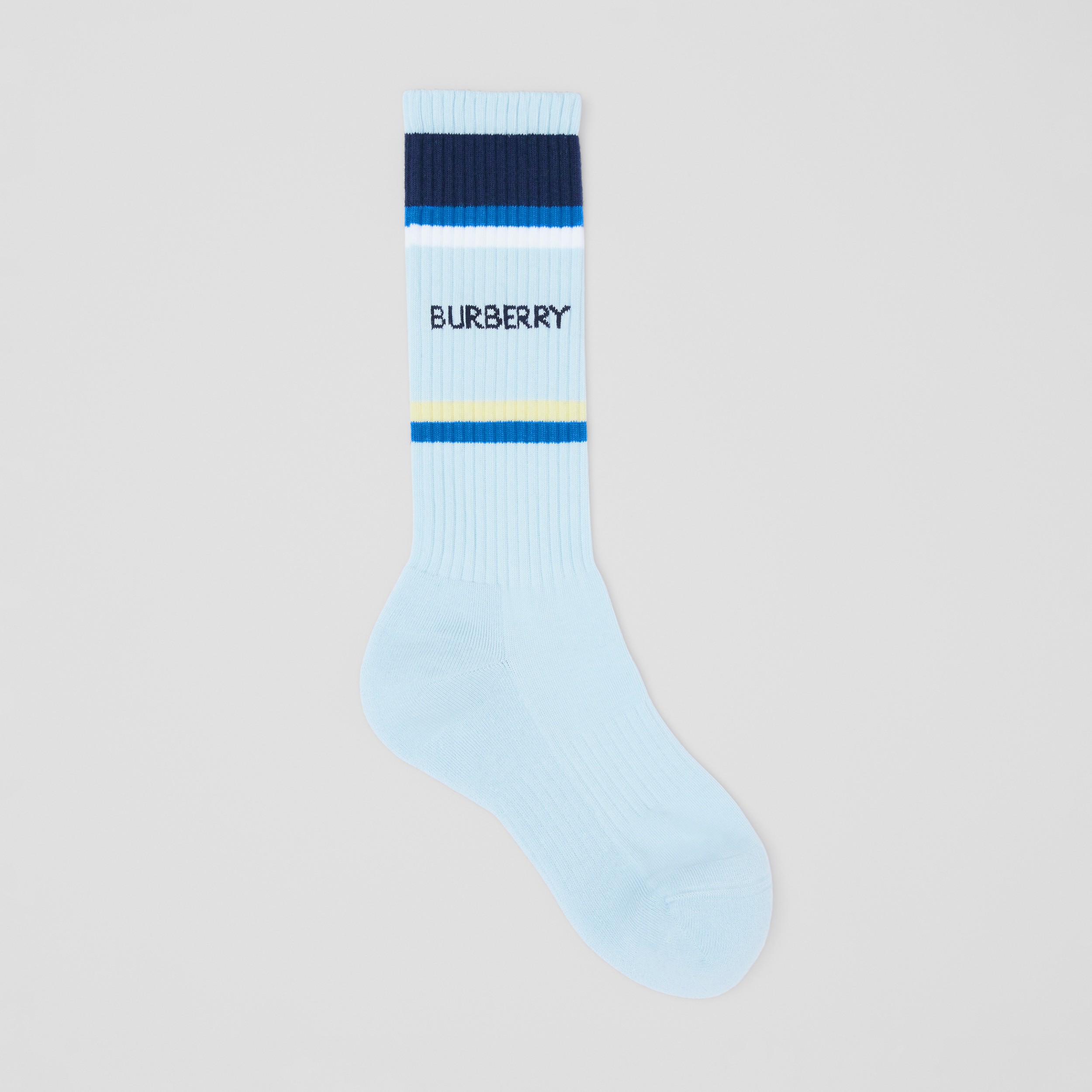Logo Intarsia Technical Cotton Socks in Pale Blue | Burberry® Official - 1