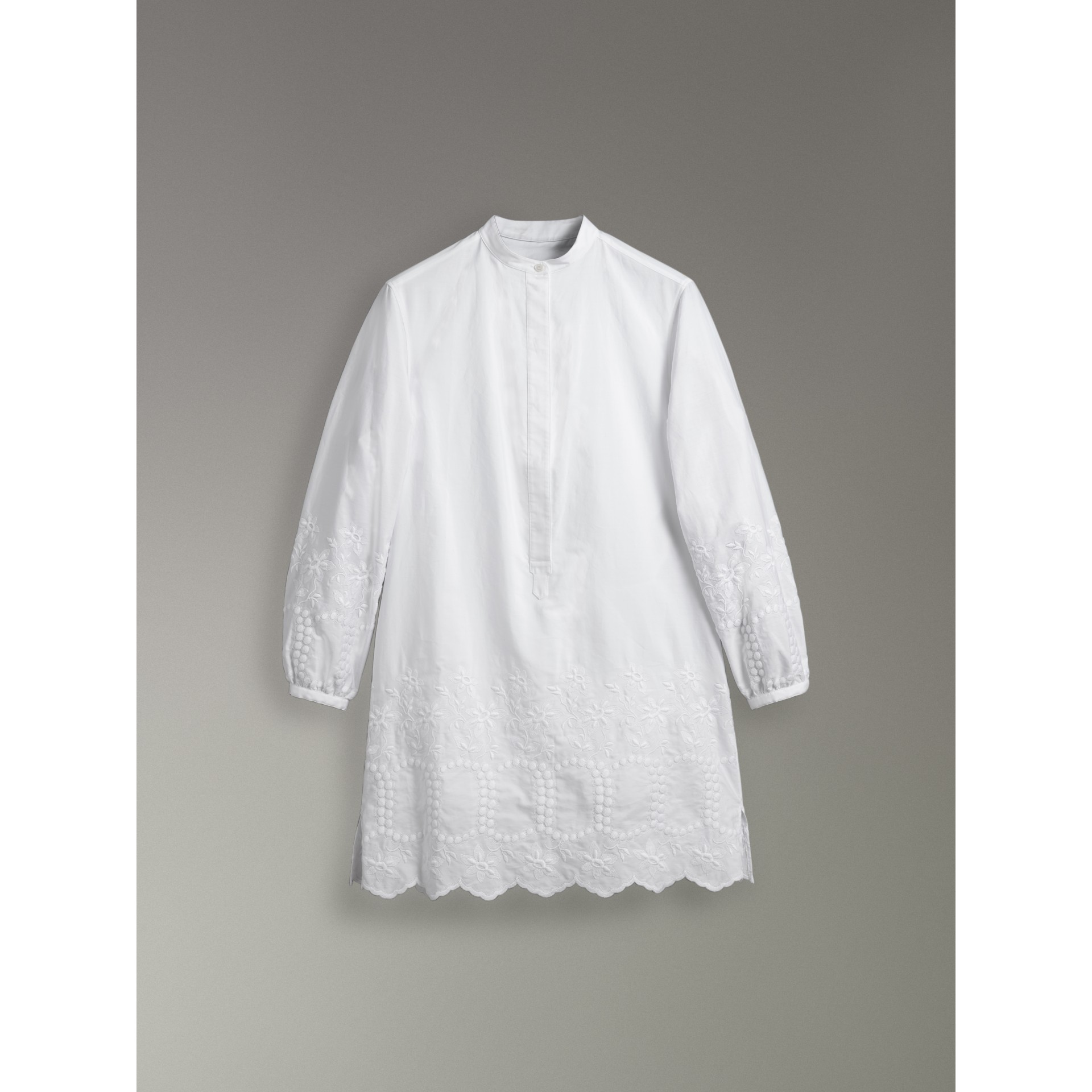 Embroidered Cotton Poplin Shirt Dress in White Women Burberry