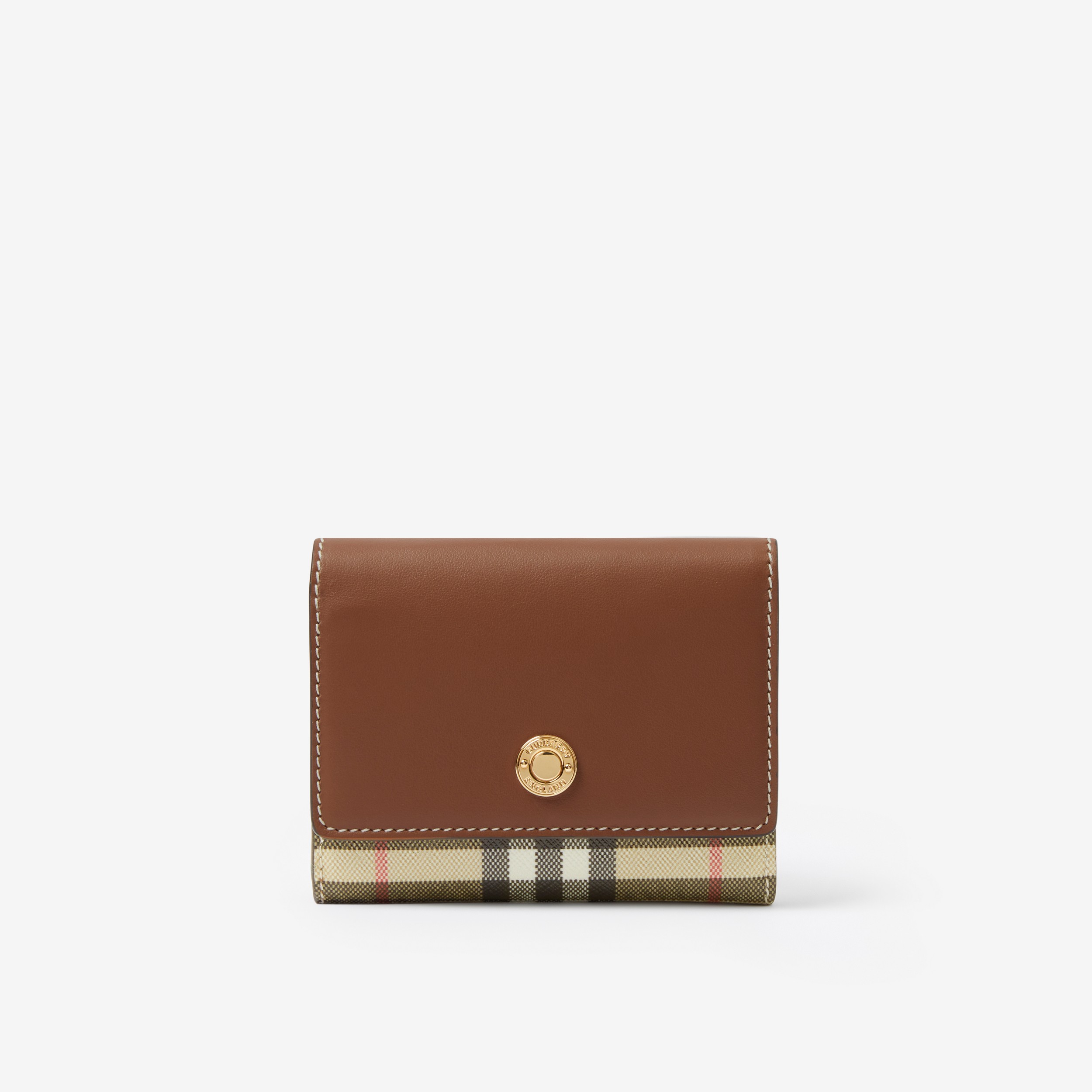 Vintage Check and Leather Small Folding Wallet in Archive Beige/tan - Women | Burberry® Official - 1