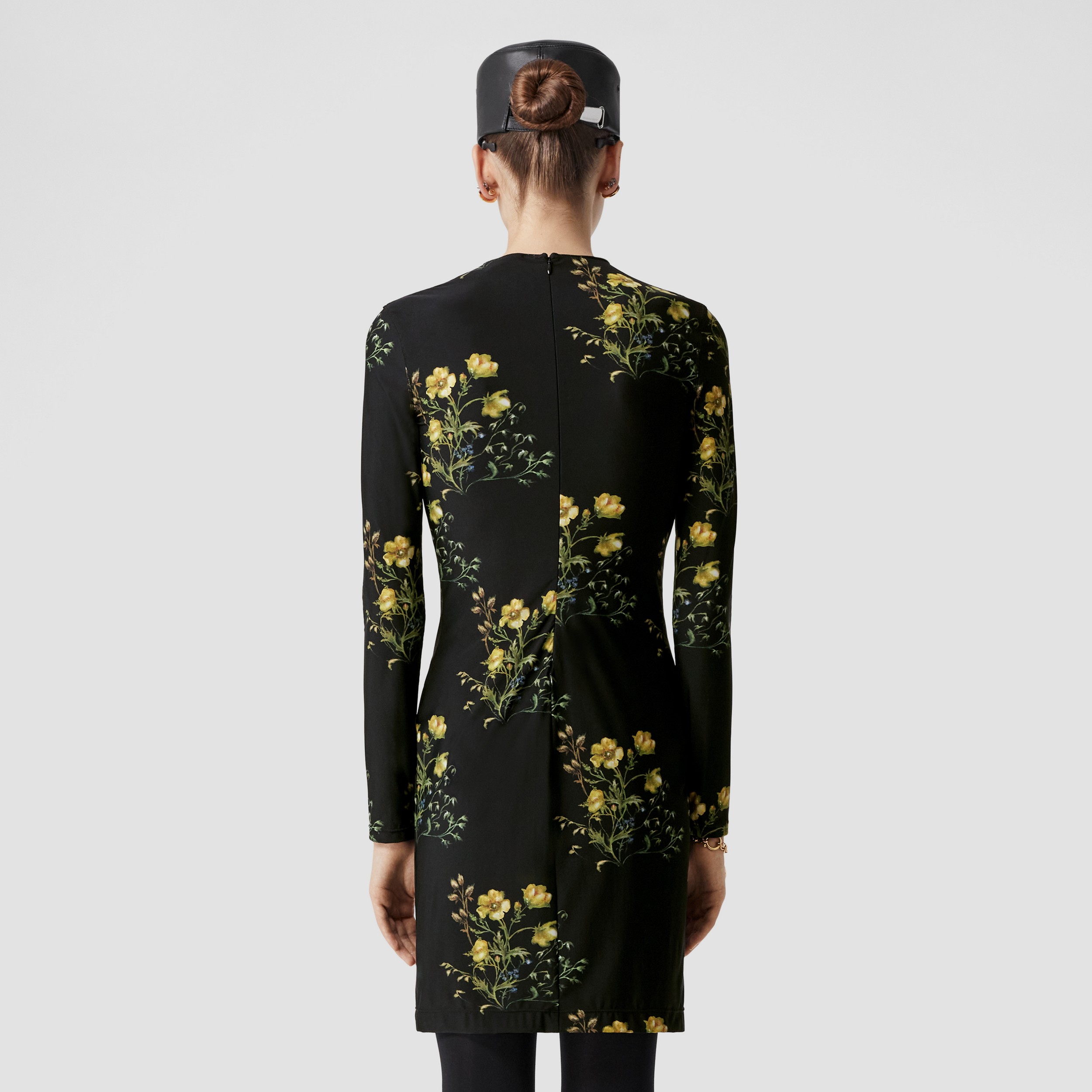 Floral Print Stretch Jersey Dress in Black - Women | Burberry® Official - 3