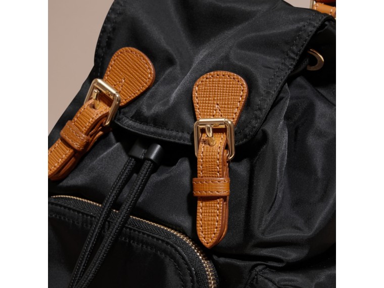 The Small Rucksack Backpack in Technical Nylon and Leather Black Burberry