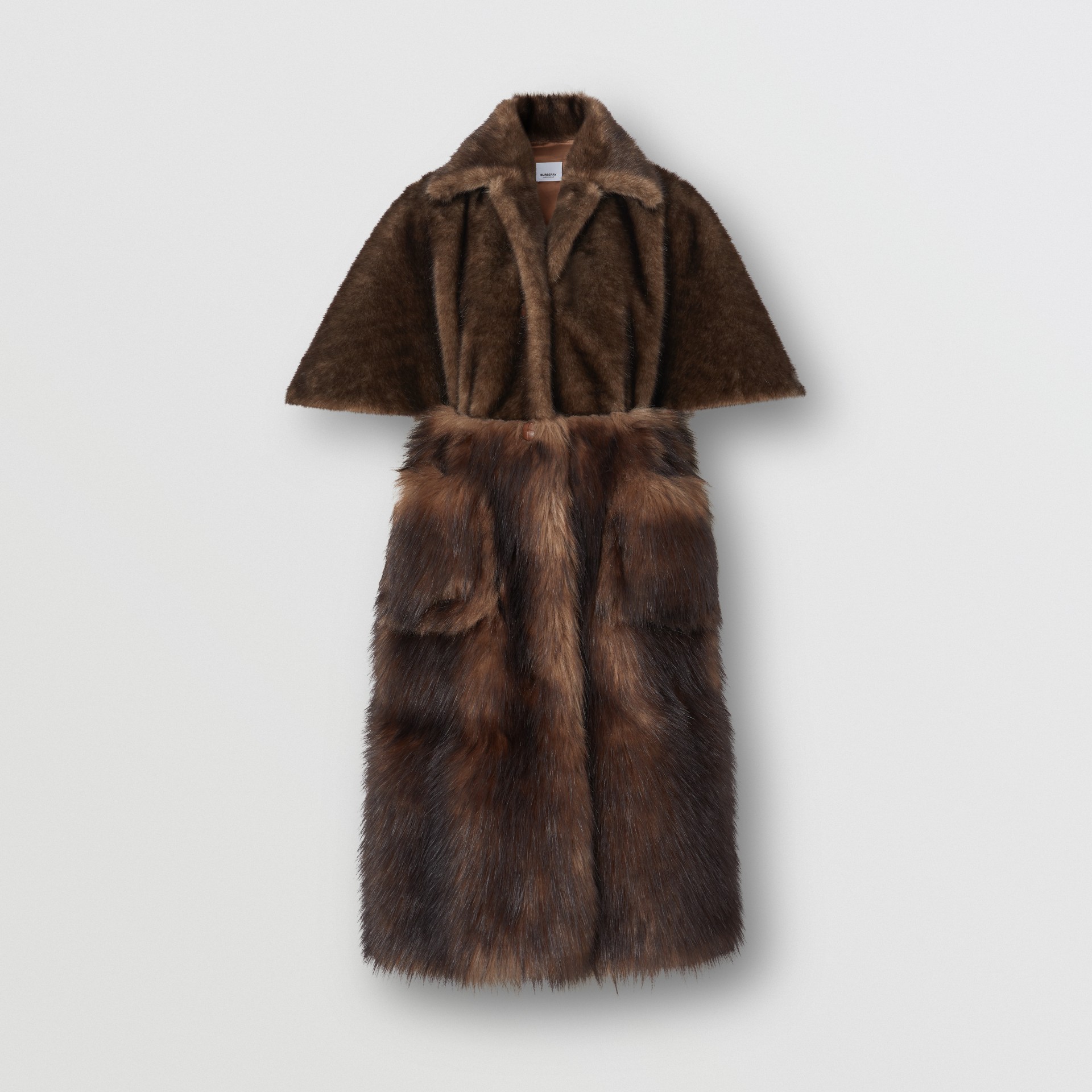 Faux Fur Cape Coat in Brown Women Burberry United States