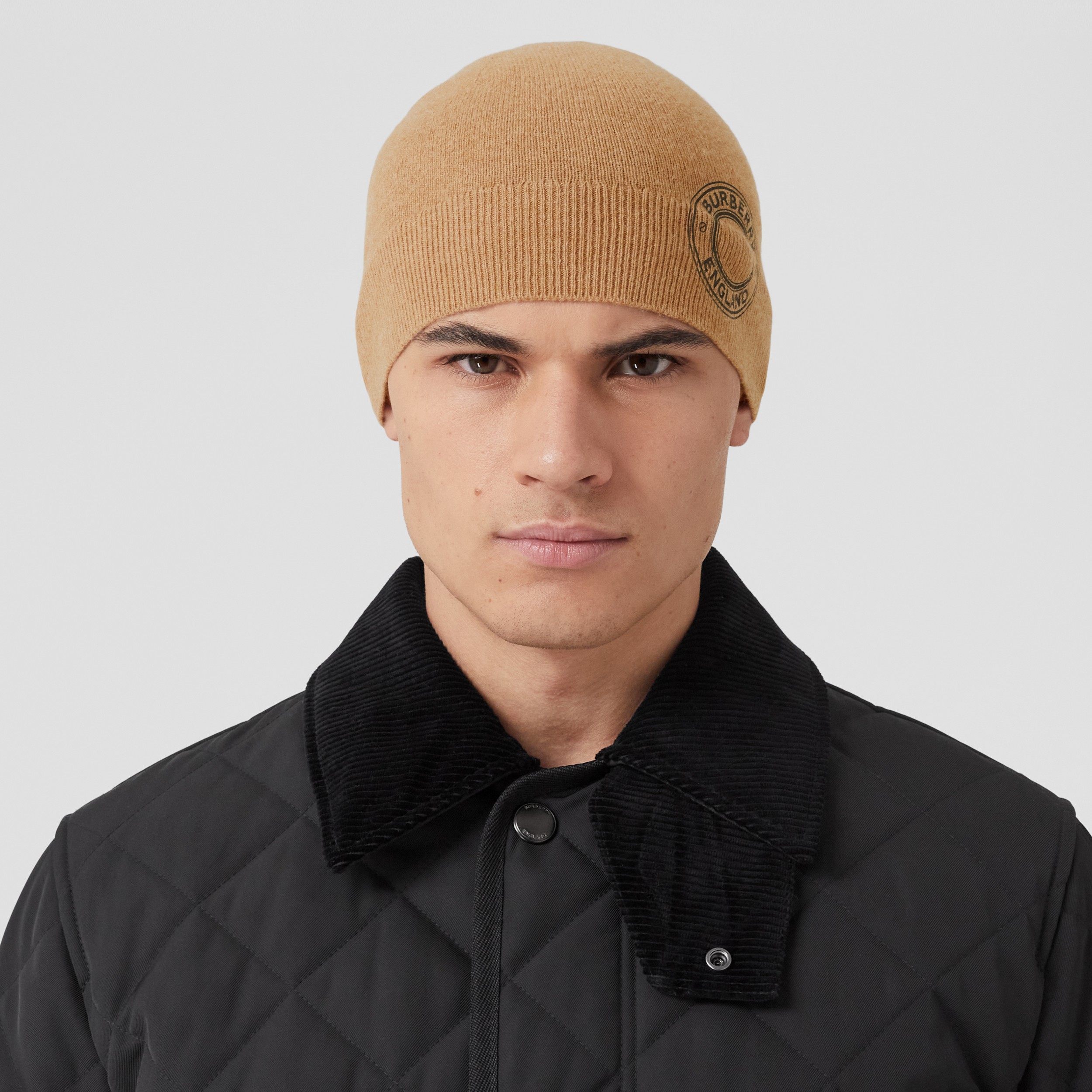 Logo Graphic Cashmere Blend Beanie in Camel | Burberry® Official - 4