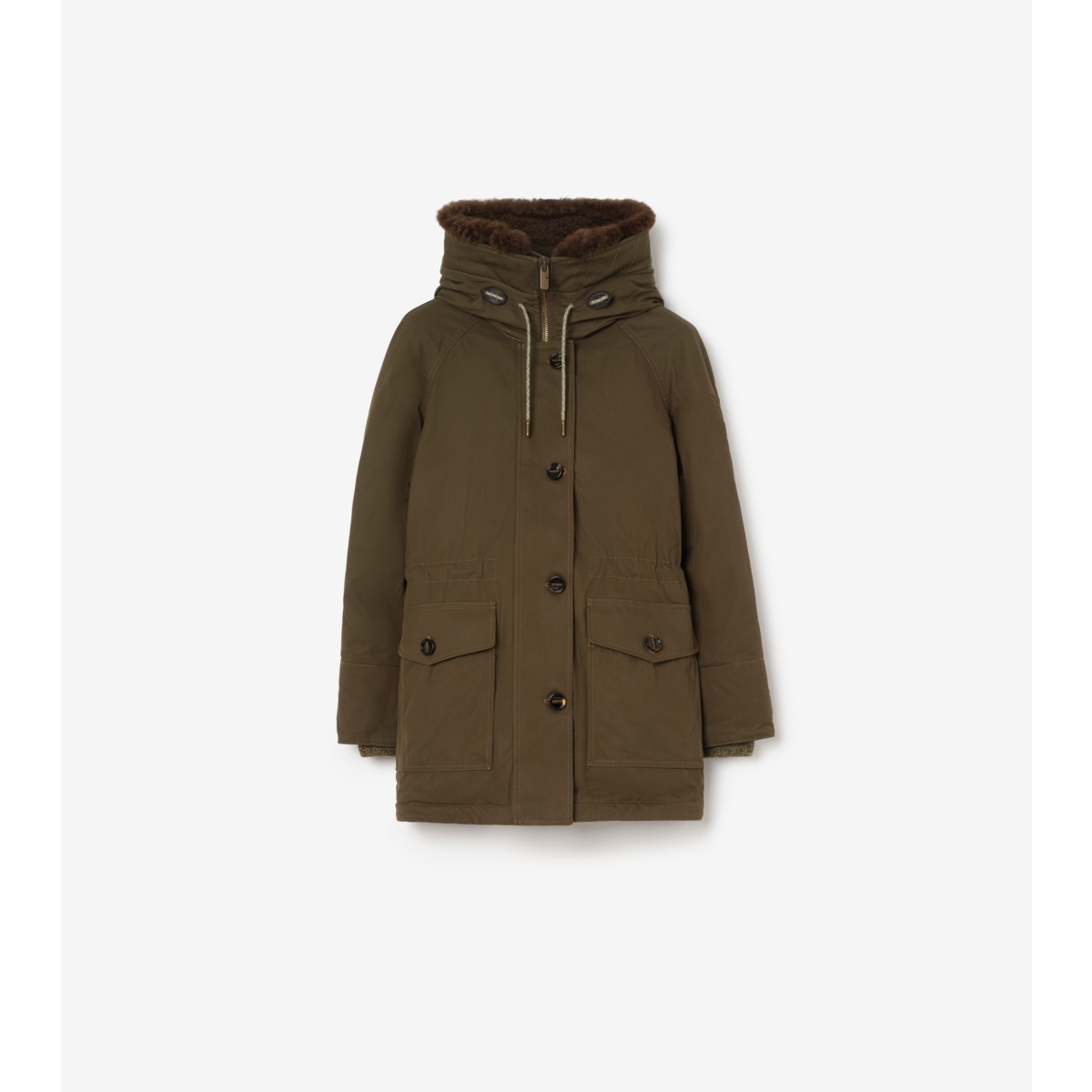  Check Shearling Trim Gabardine Parka