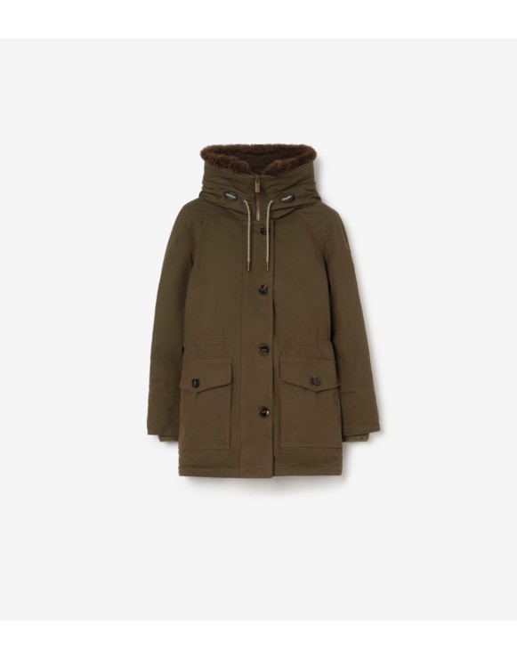 Shearling Trim Gabardine Parka