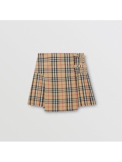 Shop Burberry Pleated Check Wool Mini Kilt In Archive Beige