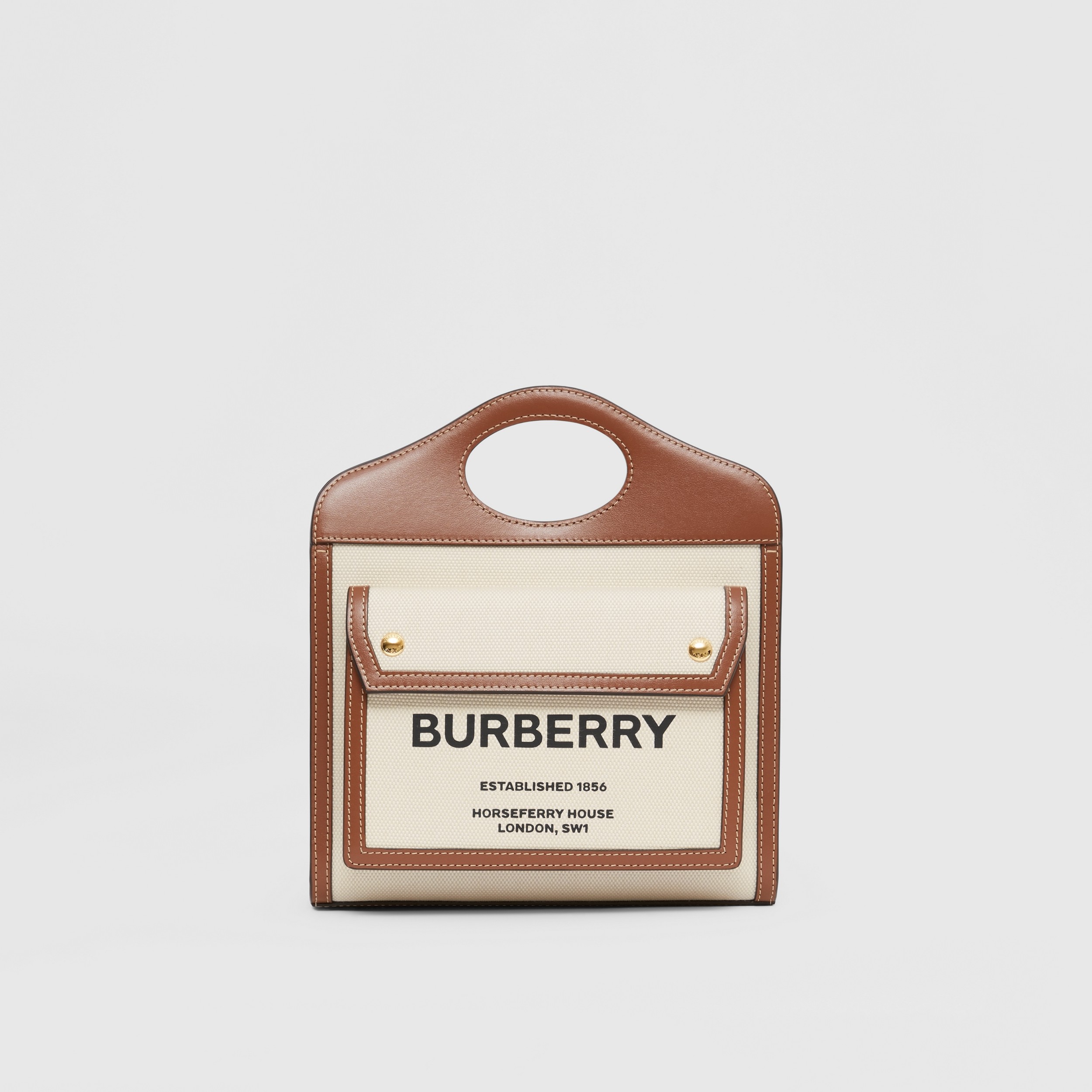미니 투톤 캔버스 레더 포켓 백 (내추럴/몰트 브라운) - 여성 | Burberry® - 1