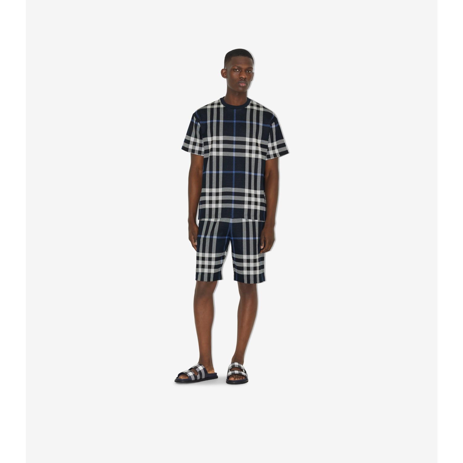 Check Cotton T shirt in White dark Blue Men Burberry Official