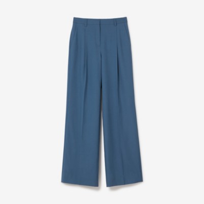 Burberry Silk-satin Jacquard Wide-leg Pants In Muted Navy