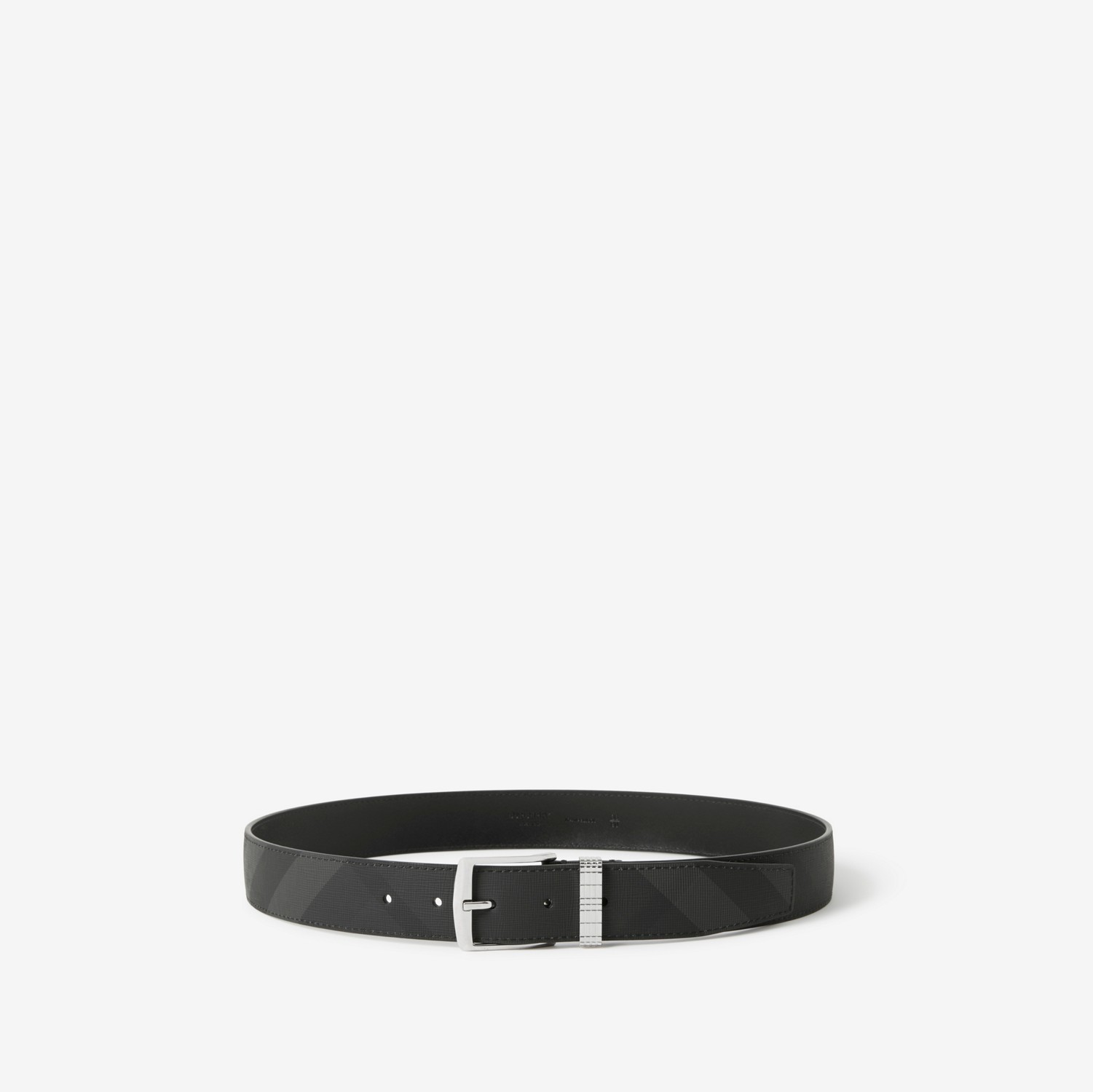 Check and Leather Belt in Charcoal/silver - Men | Burberry® Official