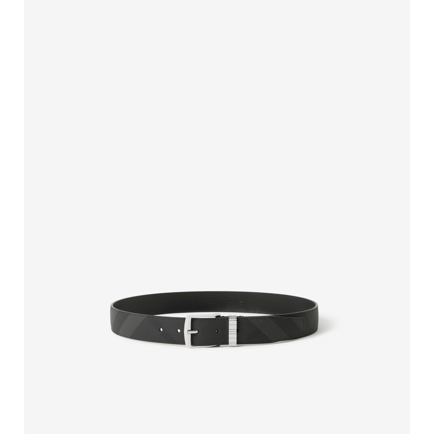 Check and Leather Reversible Belt in Charcoal/silver - Men