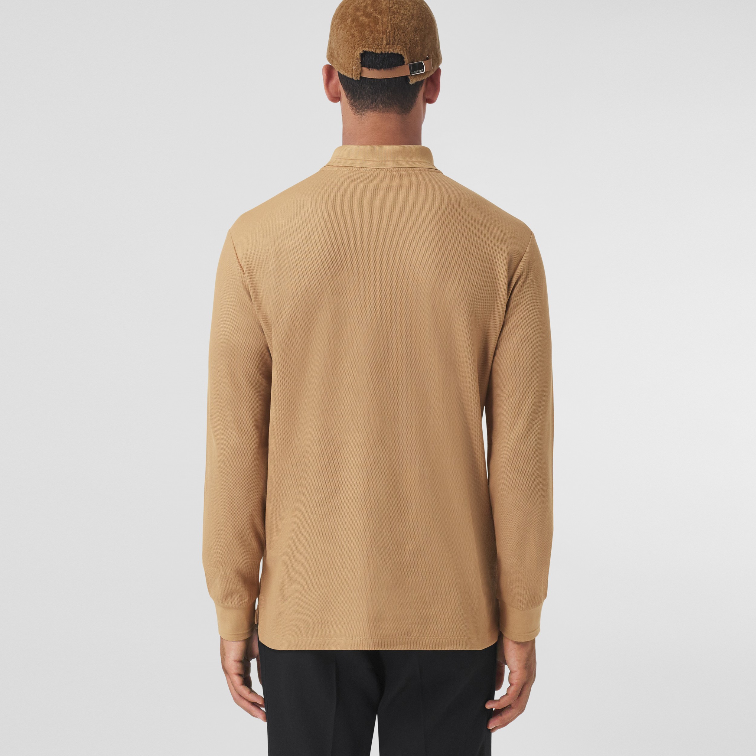 Long-sleeve Monogram Motif Cotton Piqué Polo Shirt in Camel - Men | Burberry® Official - 3