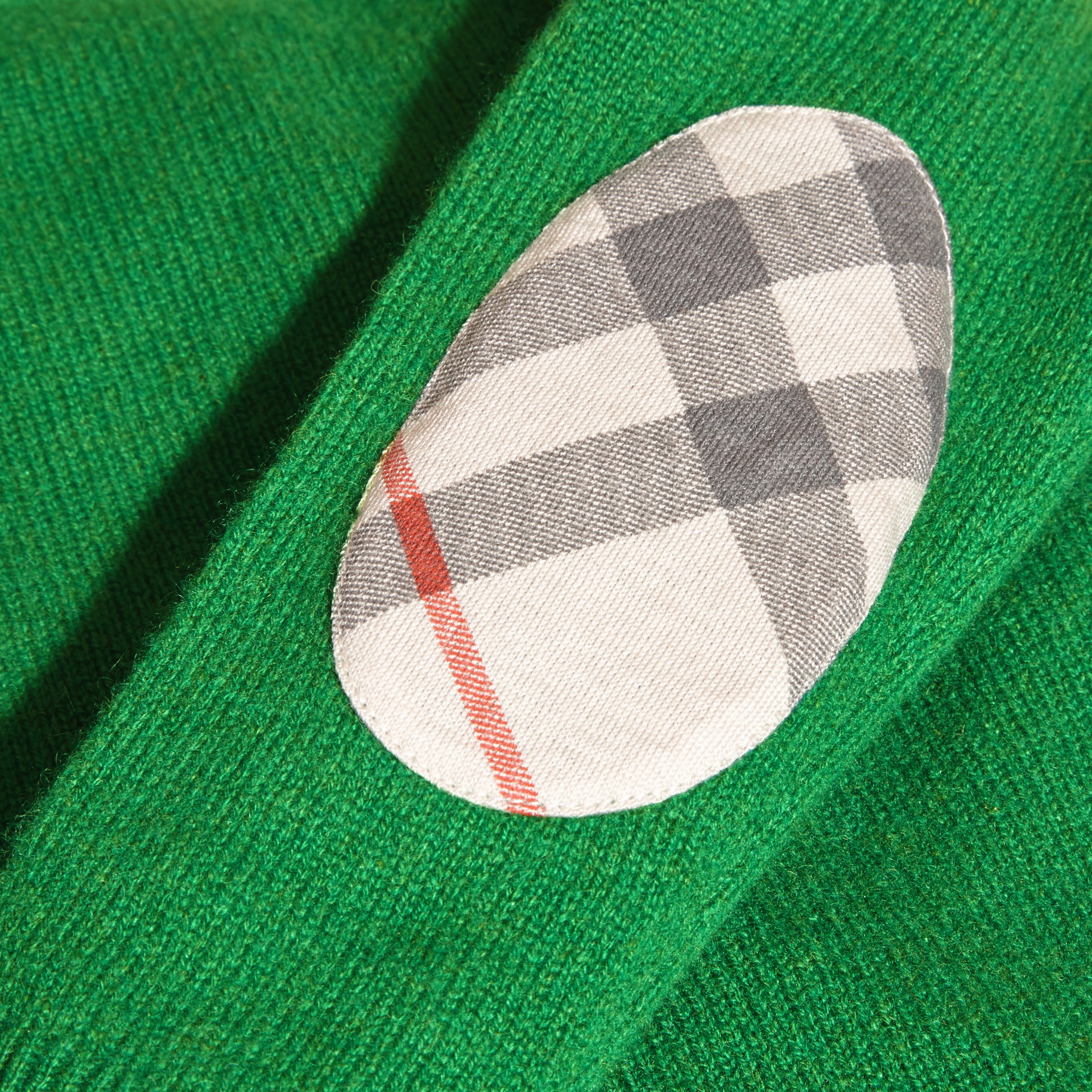 Check Elbow Patch Cashmere Sweater Bright Pigment Green Burberry