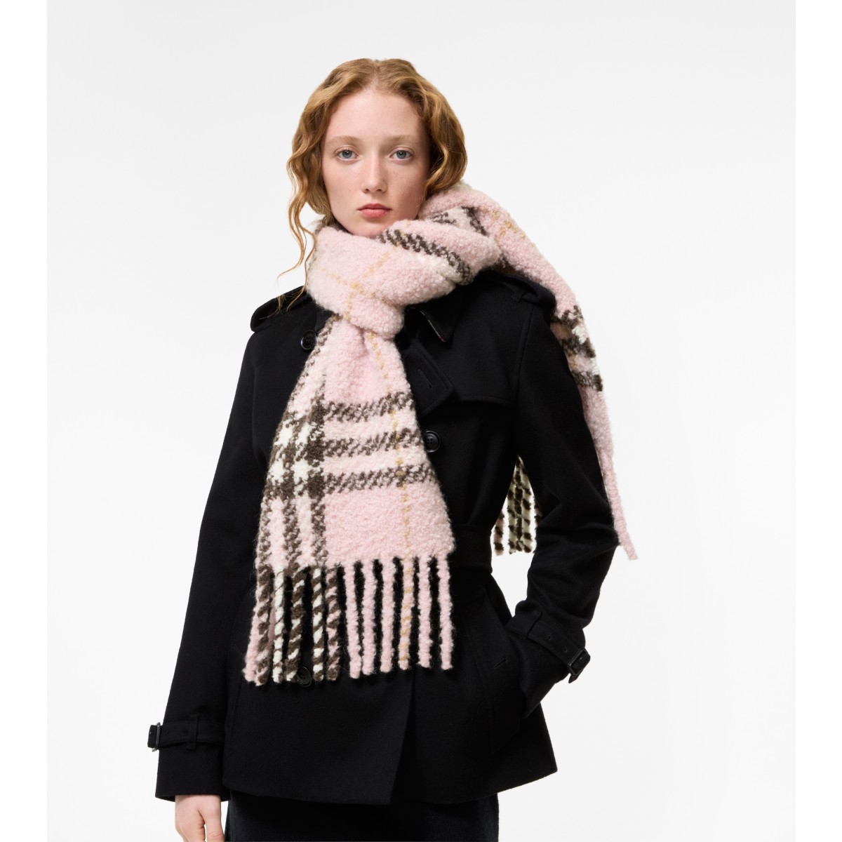  Check Alpaca Wool Blend Bouclé Scarf